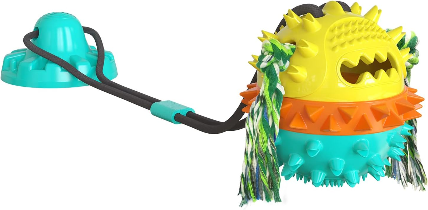 CYBERNOVA Interactive Dog Toy for Aggressive Chewers,Puzzle Treat Food Dispensing Ball Toy,Suction Cup Dog Toy Tug of War (Yellow)