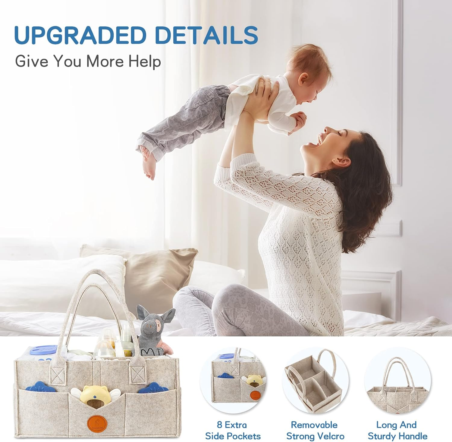 Maliton Baby Diaper Caddy Organizer for Changing Table, Nursery Storage Bin Basket with Handle, Felt Diaper Organizer Suitable for Indoor Outdoor (Khaki) image number 6