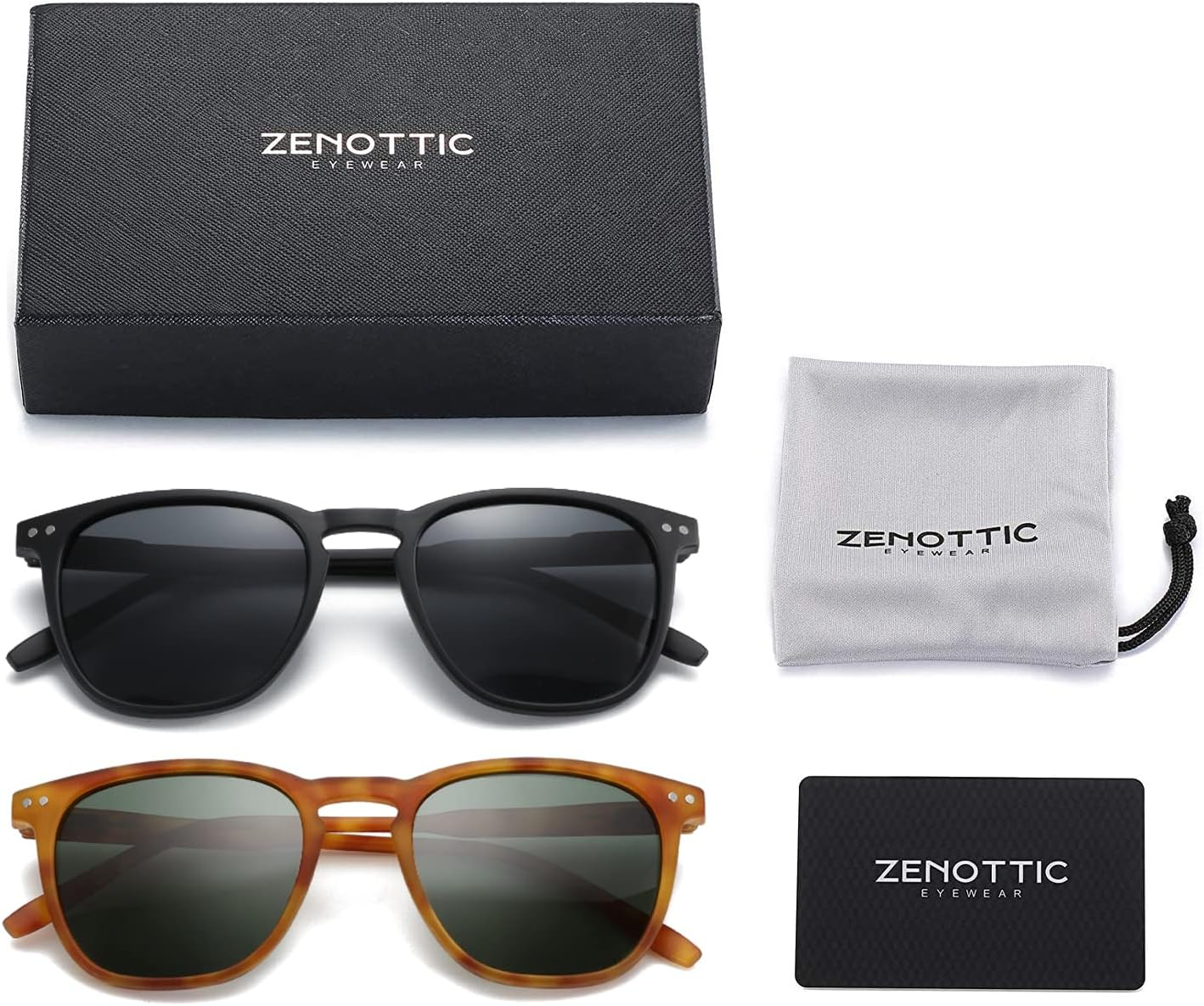 ZENOTTIC Polarized Sunglasses for Women Men: Retro Shades round Square Frame UV Protection 2 Pack image number 4