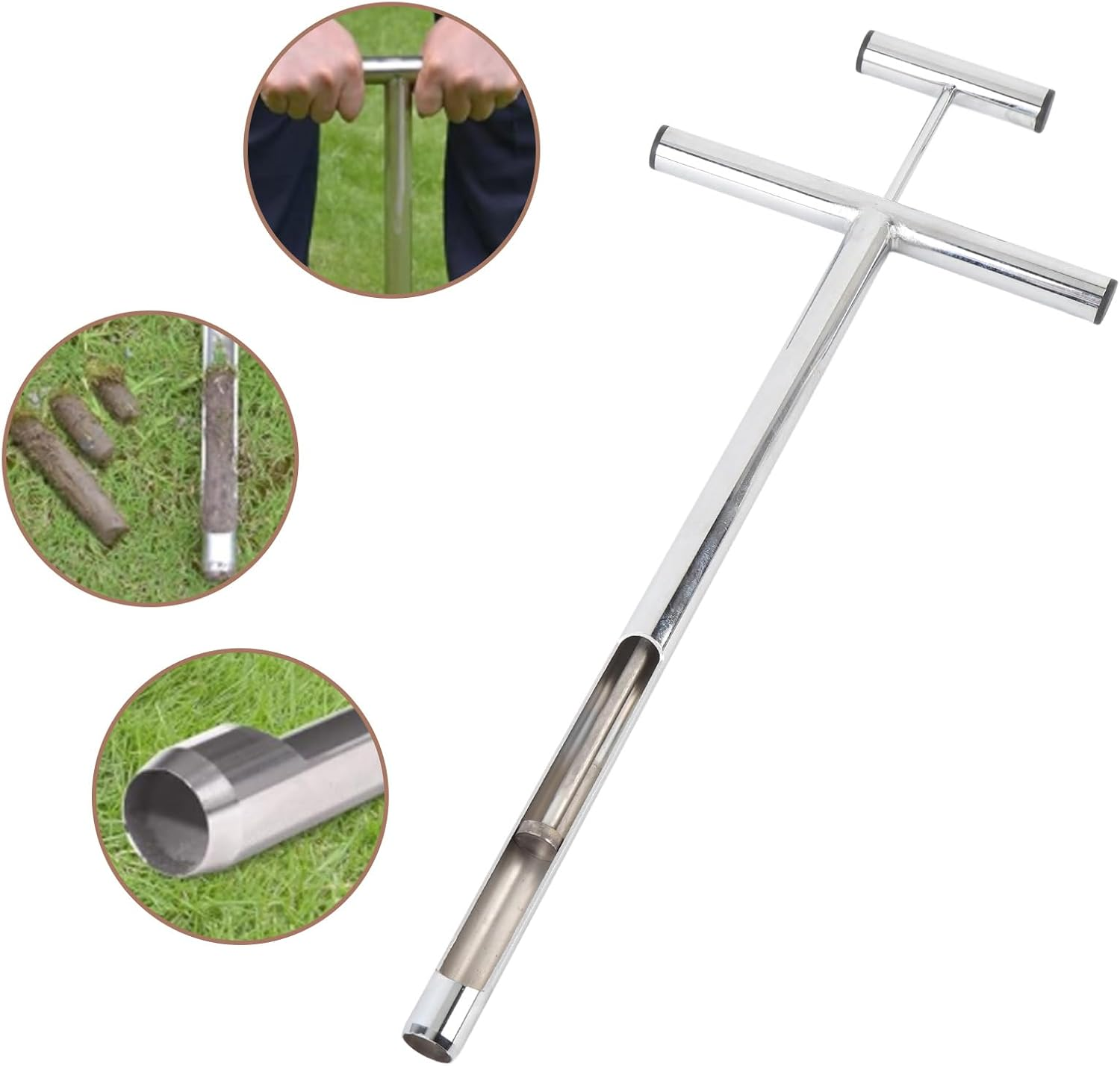 Soil Sample Probe, T Handle Soil Sampler Tool with 2 Sample Bags, Stainless Steel Soil Test Kits for Lawn Plant Garden Farm Soil Sampling image number 1