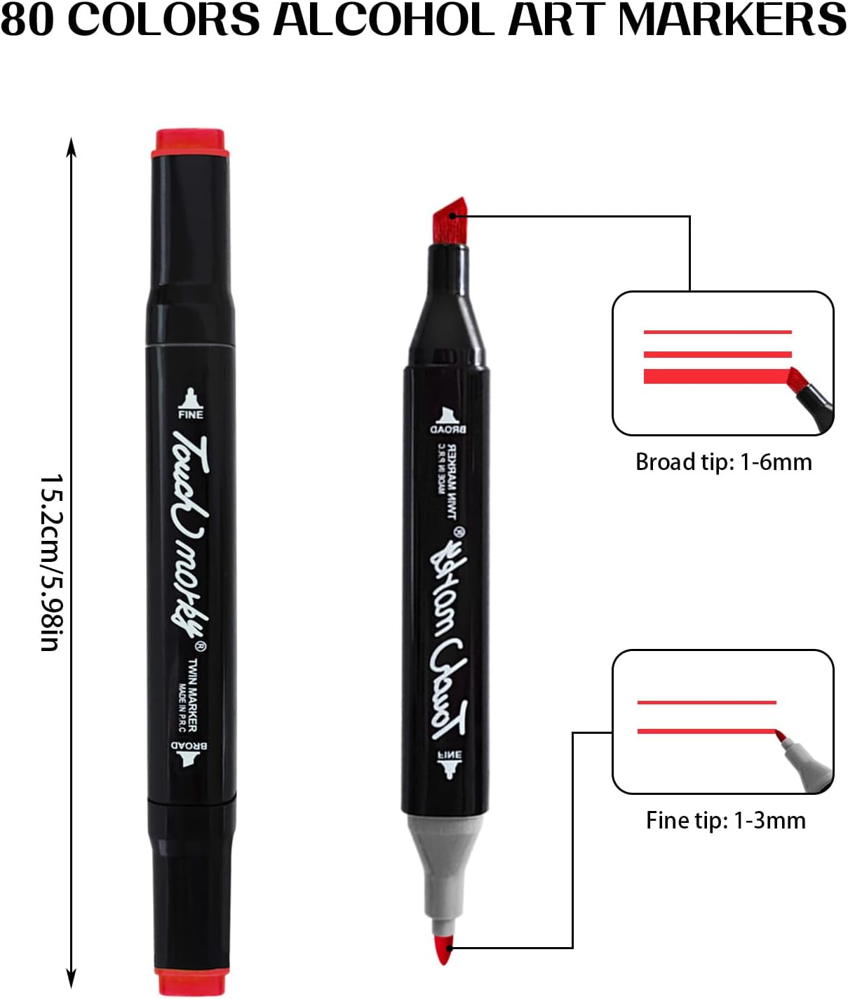 80 Colors Alcohol-Based Brush Drawing Markers, PIOGHAX Double Tipped Coloring Permanent Alcohol Art Markers with Case for Drawing, Sketching, Manga Comic Illustrations Cartoons image number 1