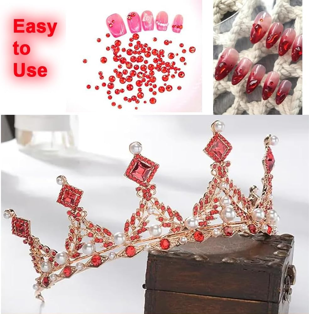 4300 Pcs Flatback round Glass Rhinestones Set for Nail, Art, Crafts, Makeup, Tumblers Glitter (Red SS6-8-12/2-2.4- 3.1Mm) - Crystal Ss6-8-12/2-2.4- 3.1Mm image number 4