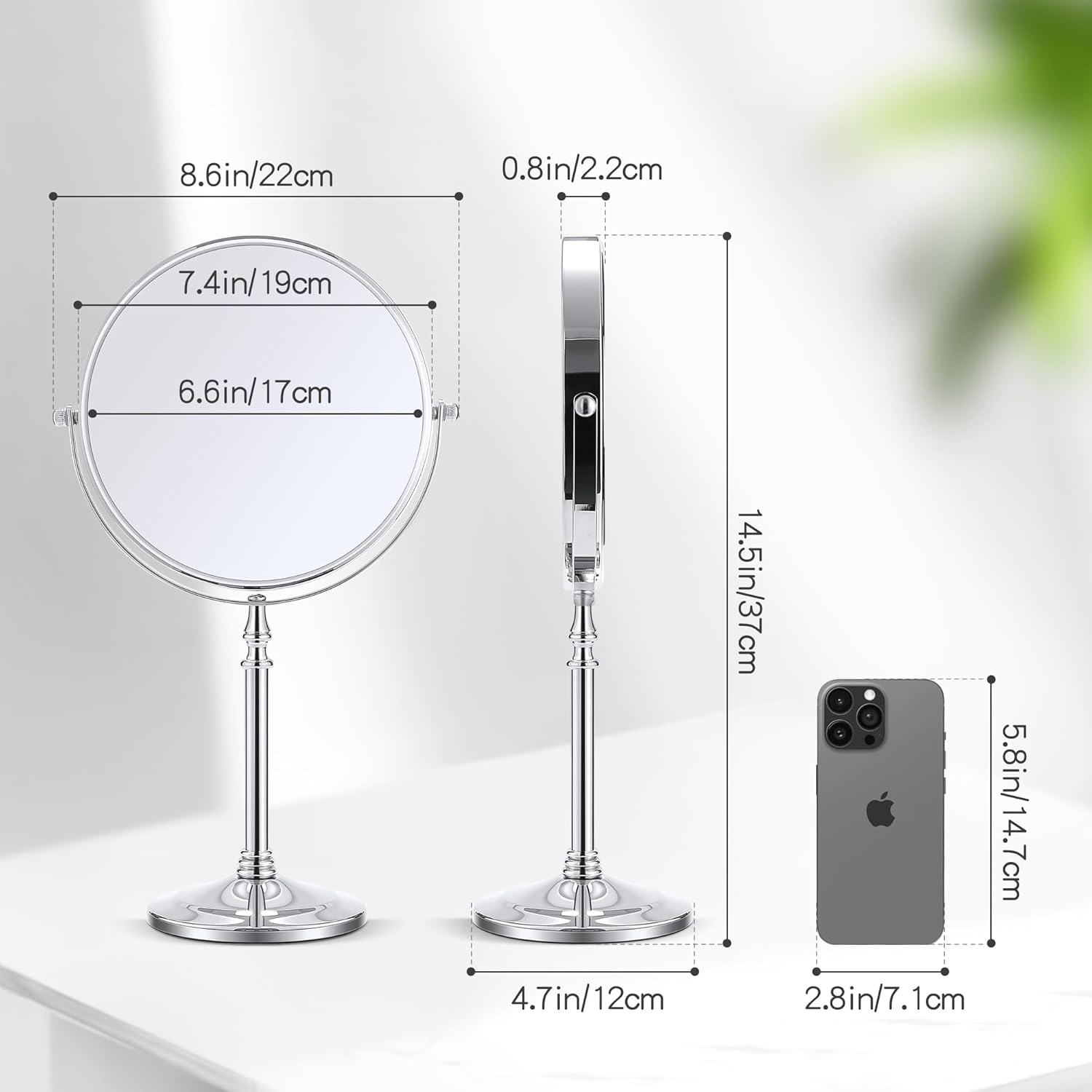 MIYADIVA Magnifying Mirror 20X, Double Sided 1X & 20X Magnifying Mirror on Stand, Large Tabletop Magnified Vanity Mirror, Magnified Mirror with 360&deg;Rotation for Bathroom or Bedroom,8.6 Inches image number 4