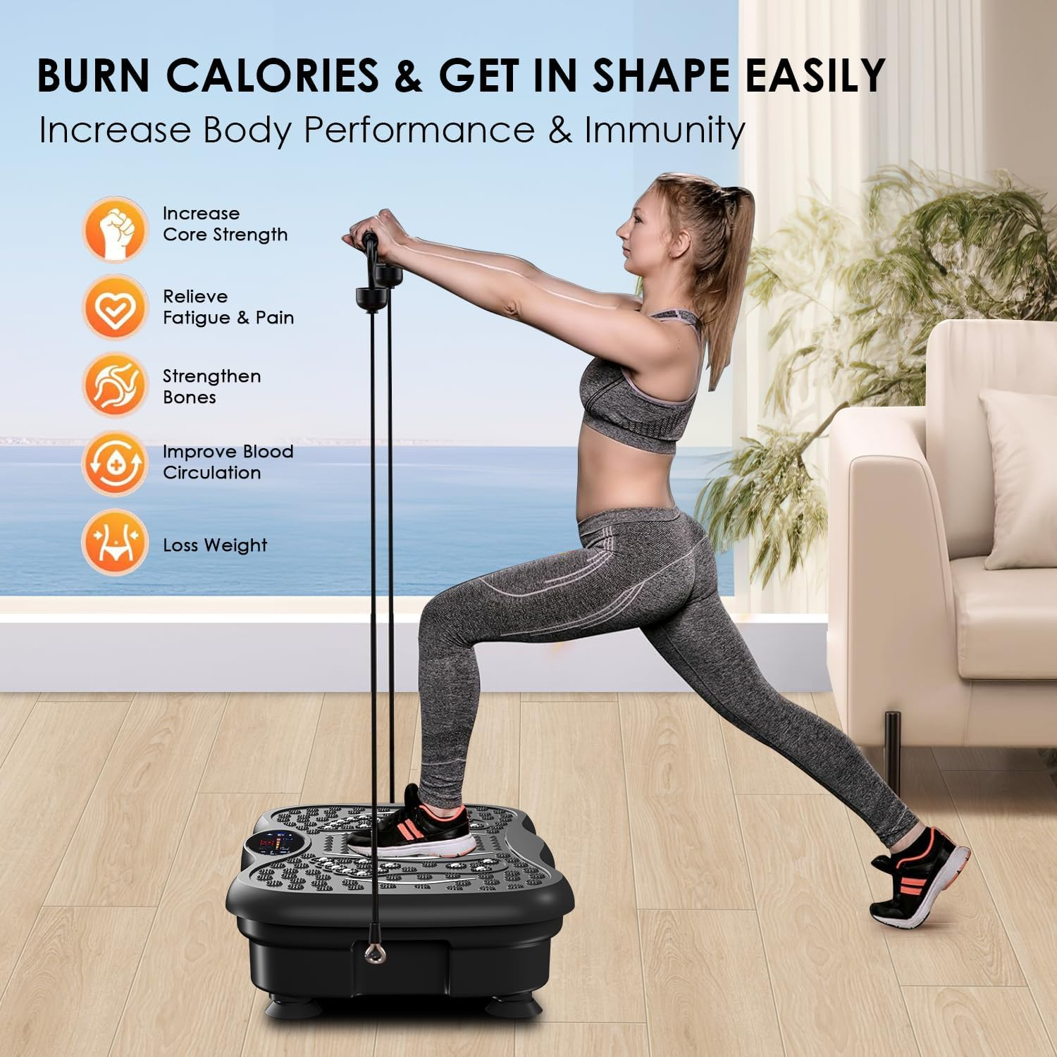 Vibration Plate Exercise Machine with Bluetooth Speaker, Vibration Plate Platform for Lymphatic Drainage, 120 Adjustable Speeds Power Vibrating Plate Helps Weight Loss, Shaping image number 4