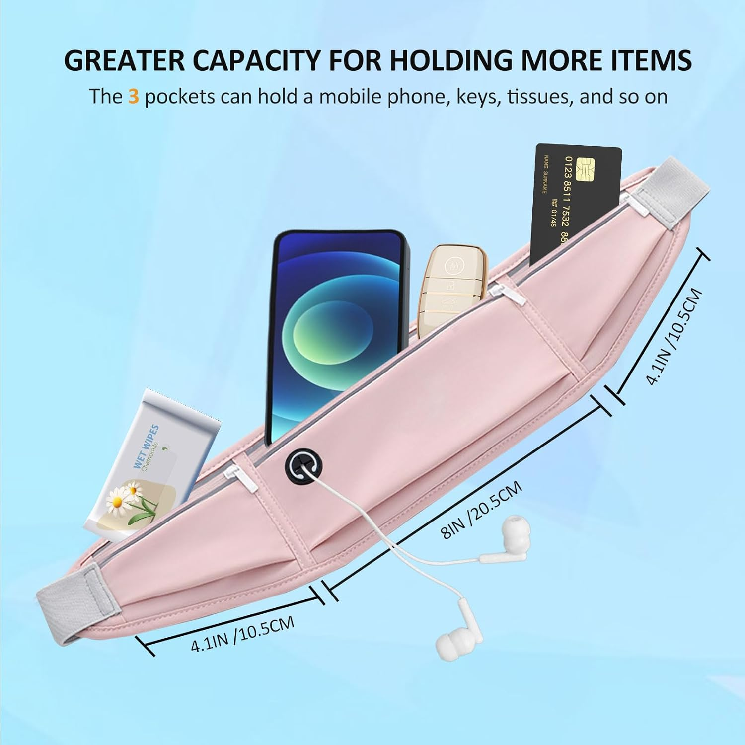 Running Belt Waist Pack for Women - Waterproof Reflective Fanny Pack with Adjustable Bounce-Free Design, Fits Large Phones,Card, Key Storage - Gym, Hiking, Cycling Essentials (Pink) image number 6