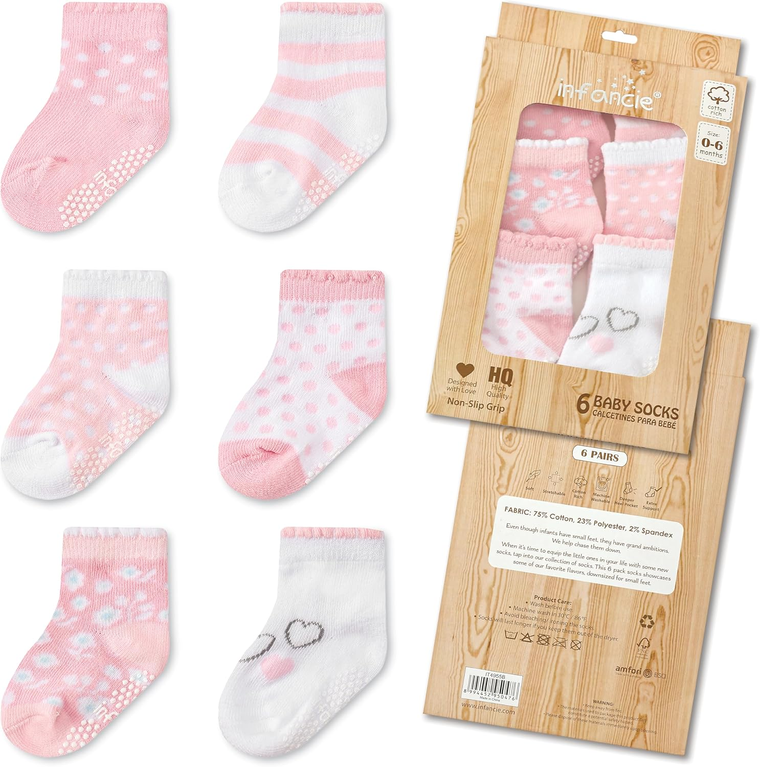 Baby Socks With/Gripper | Safe Walking Non-Slip Sole | Stay-In-Place Ribbed Cuffs Unisex