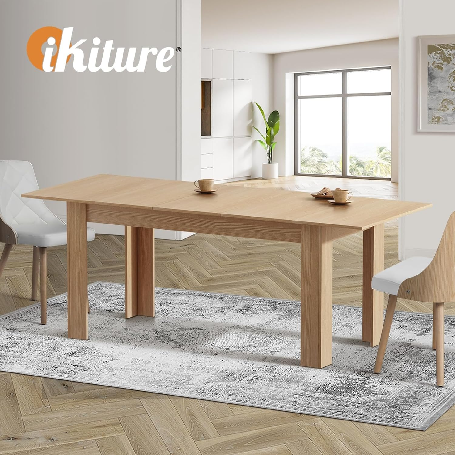 Oikiture 200Cm Dining Table Extendable Kitchen Table for Home and Cafe Natural Wood image number 2