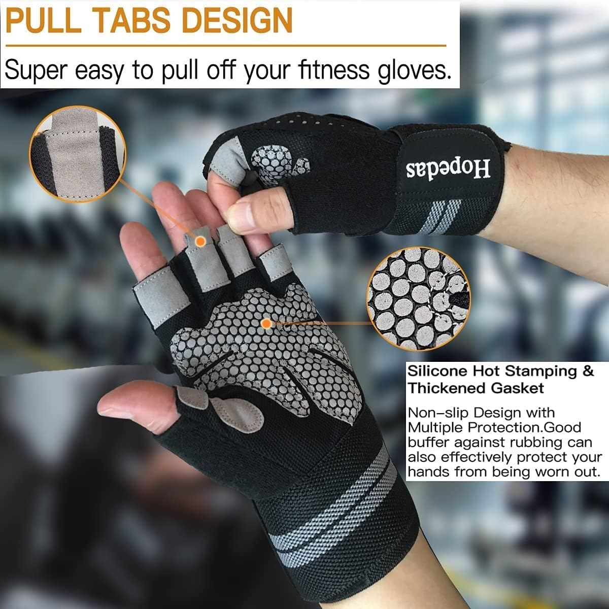 Hopedas Weight Lifting Gym Workout Gloves with Wrist Wrap Support for Men & Women,Breathable Exercise Gloves for Weightlifting, Training, Fitness Sport, Pull Ups image number 3