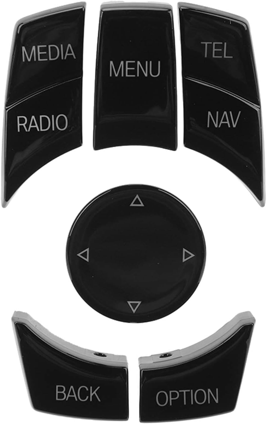 Grcfumo 6Pcs Car Multimedia Control Button, Media Button Remote Control, Car Center Console Touch Knob Button Cover for E70 X5 2006‑2013 (Matte Black)