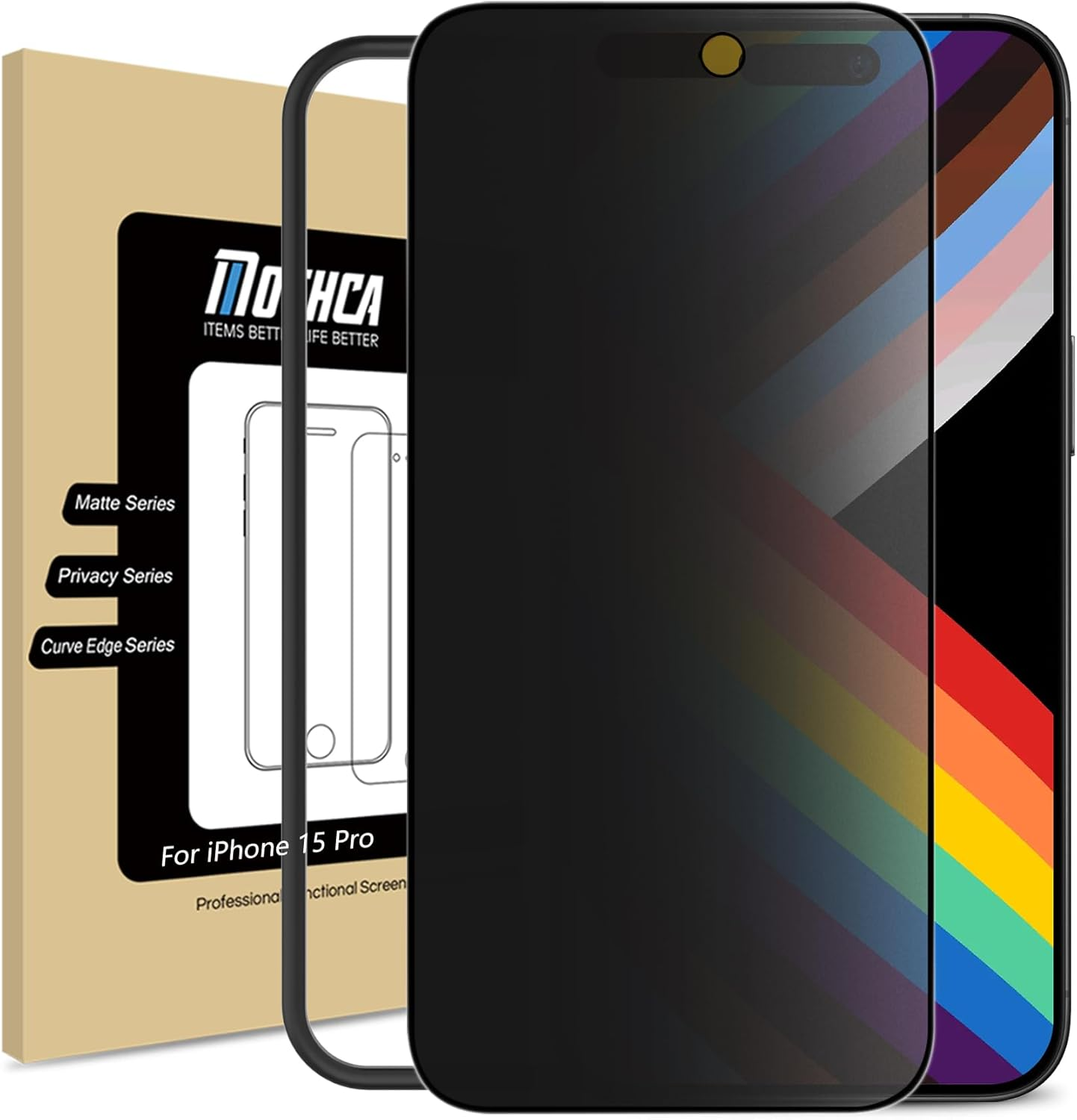 Mothca Matte Privacy Screen for Iphone 15 Pro for Tempered Glass (6.1 Inches), 9H Matte Privacy Screen Protector for Iphone 15 Pro Privacy Film, Anti-Glare & Anti-Fingerprint (Pack of 1) image number 4