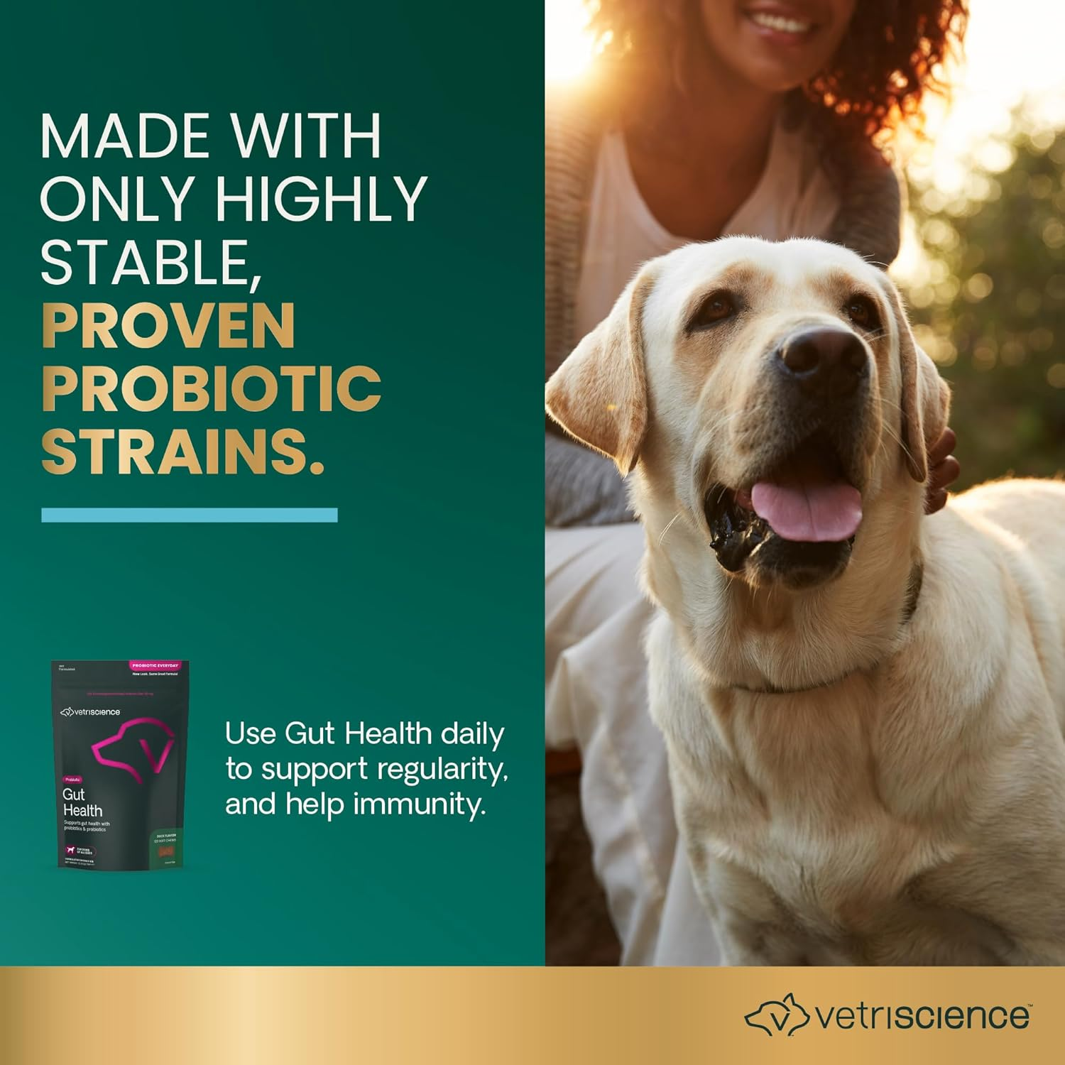 Vetriscience Gut Health Chews, Probiotic Everyday Digestive Supplement for Dogs, Pet Probiotics for Digestion Support, Gas and Diarrhea, Immune Support, 1 Billion CFU per Chew, Duck, 120 Count image number 1