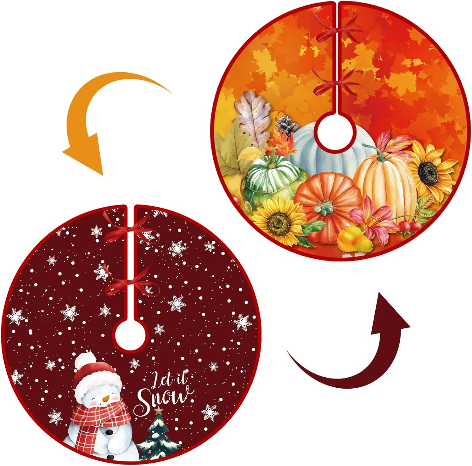 Easter Day Tree Skirt Independence Day 36 Inch Reversible Easter Double Sided Print Mat Christmas Party Supplies for Home Tabletop Trees Holiday Decoration (15 Inch Fall/Christmas)