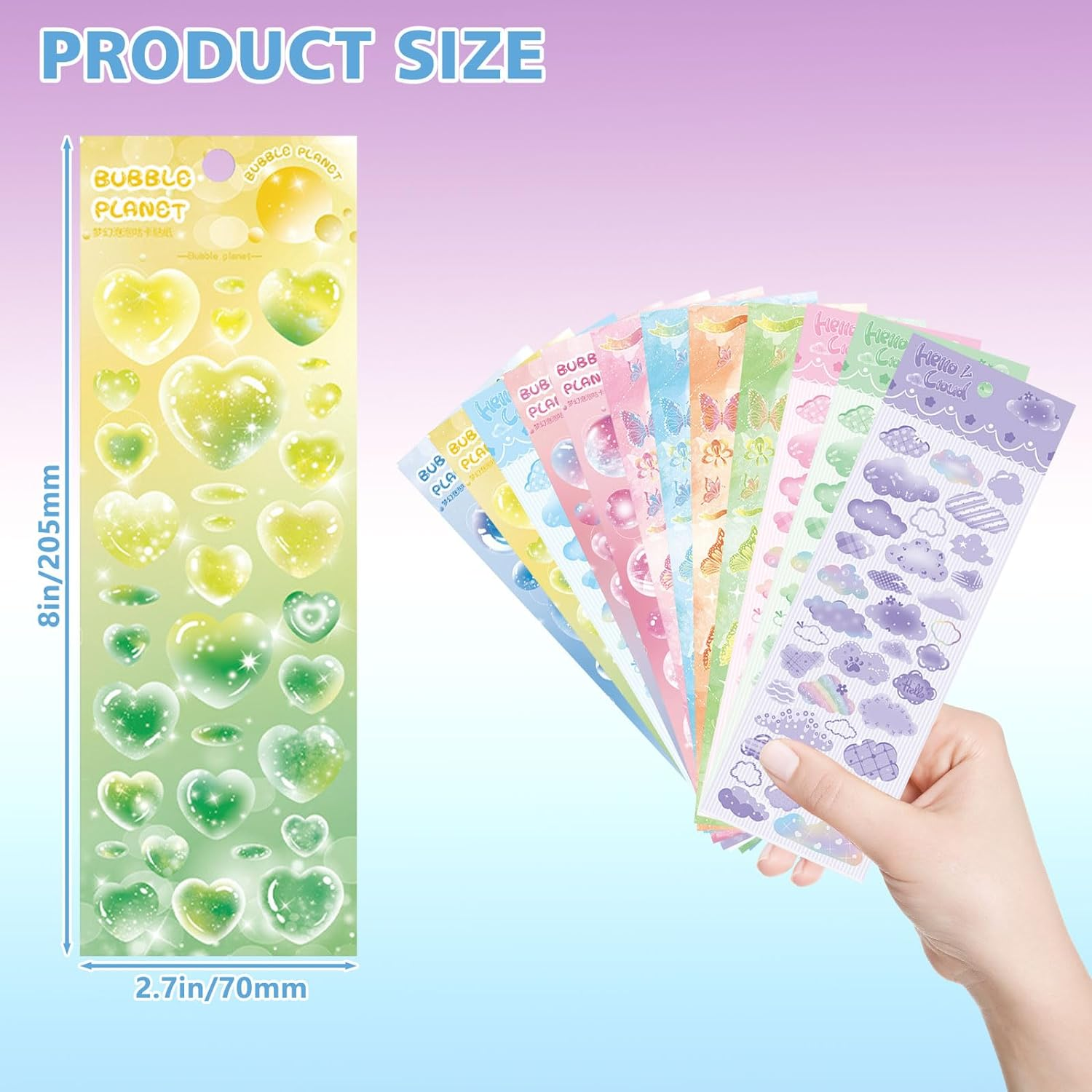 Bagentry 12 Sheets Colorful Deco Stickers, Self Adhesive Kpop Photocard Stickers, Cute Bubble Cloud Butterfly Craft Stickers for Scrapbook Journaling Binder Album Art DIY Cards image number 1