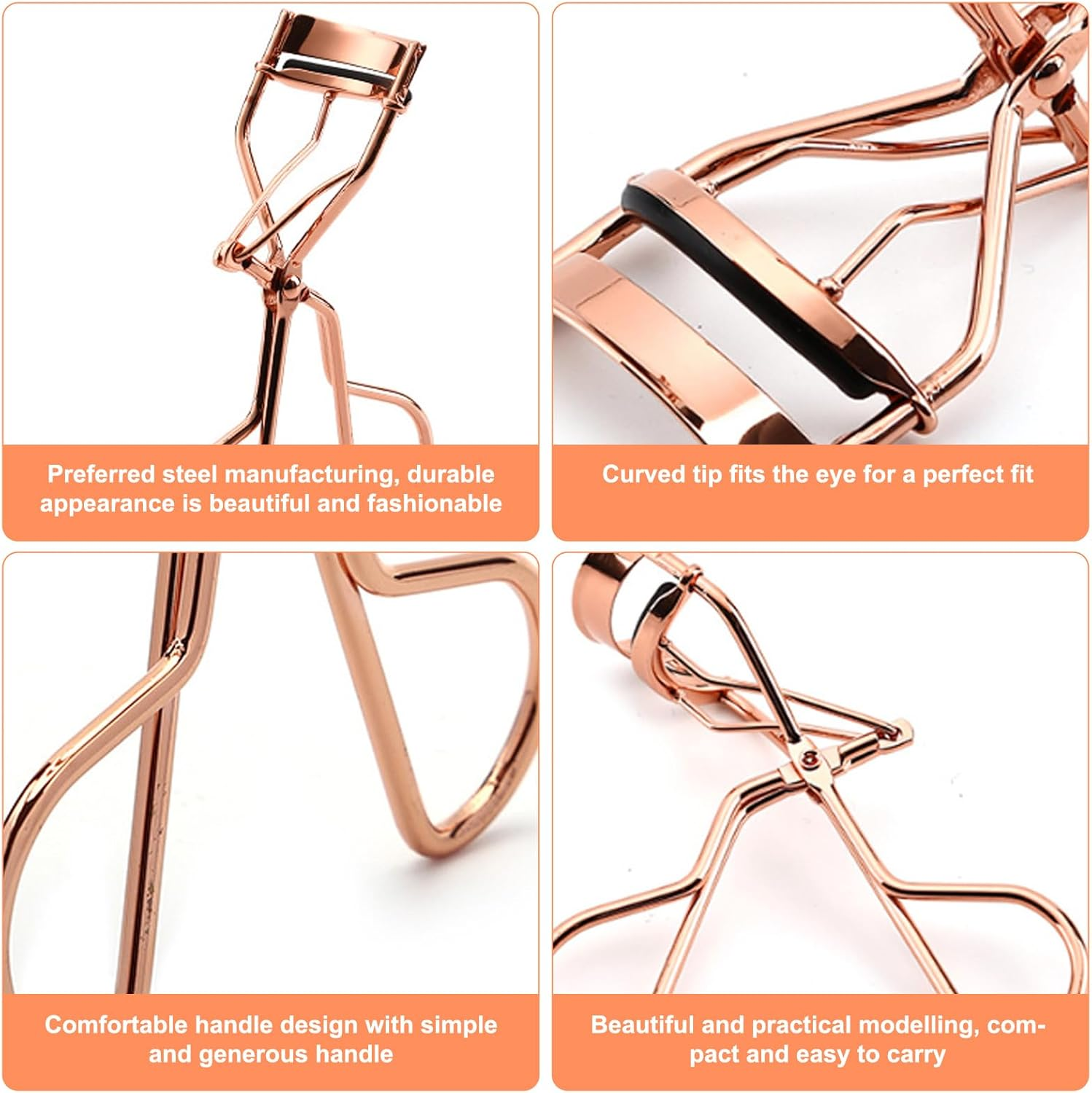 Eyelash Curler Set - Upper and Lower Lash Curlers with 6 Replacement Pads - Premium Metal Eyelash Curling Tool - Elegant Gift Box Included for Stunning Lashes（Rose Gold） image number 2