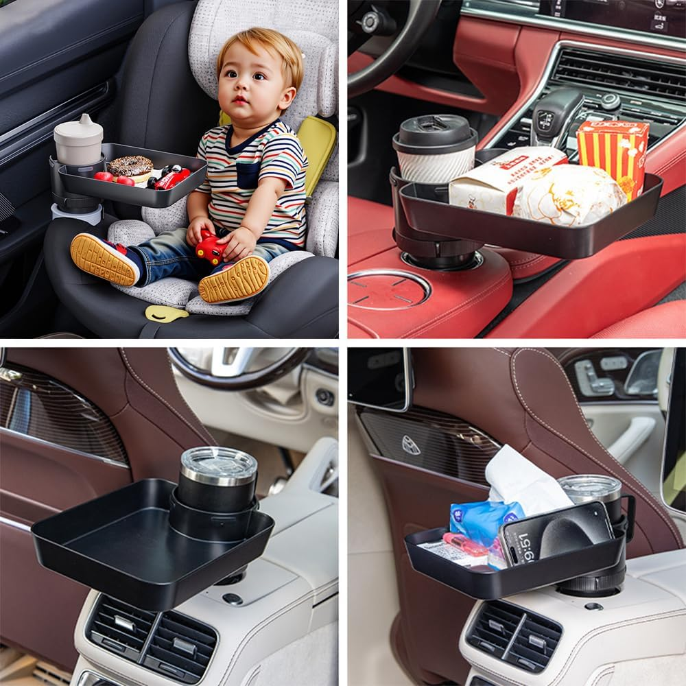 Portable Car Seat Tray Table with Cup Holder,Rotating Food & Drinks Tray for Car Travel & Road Trips image number 2
