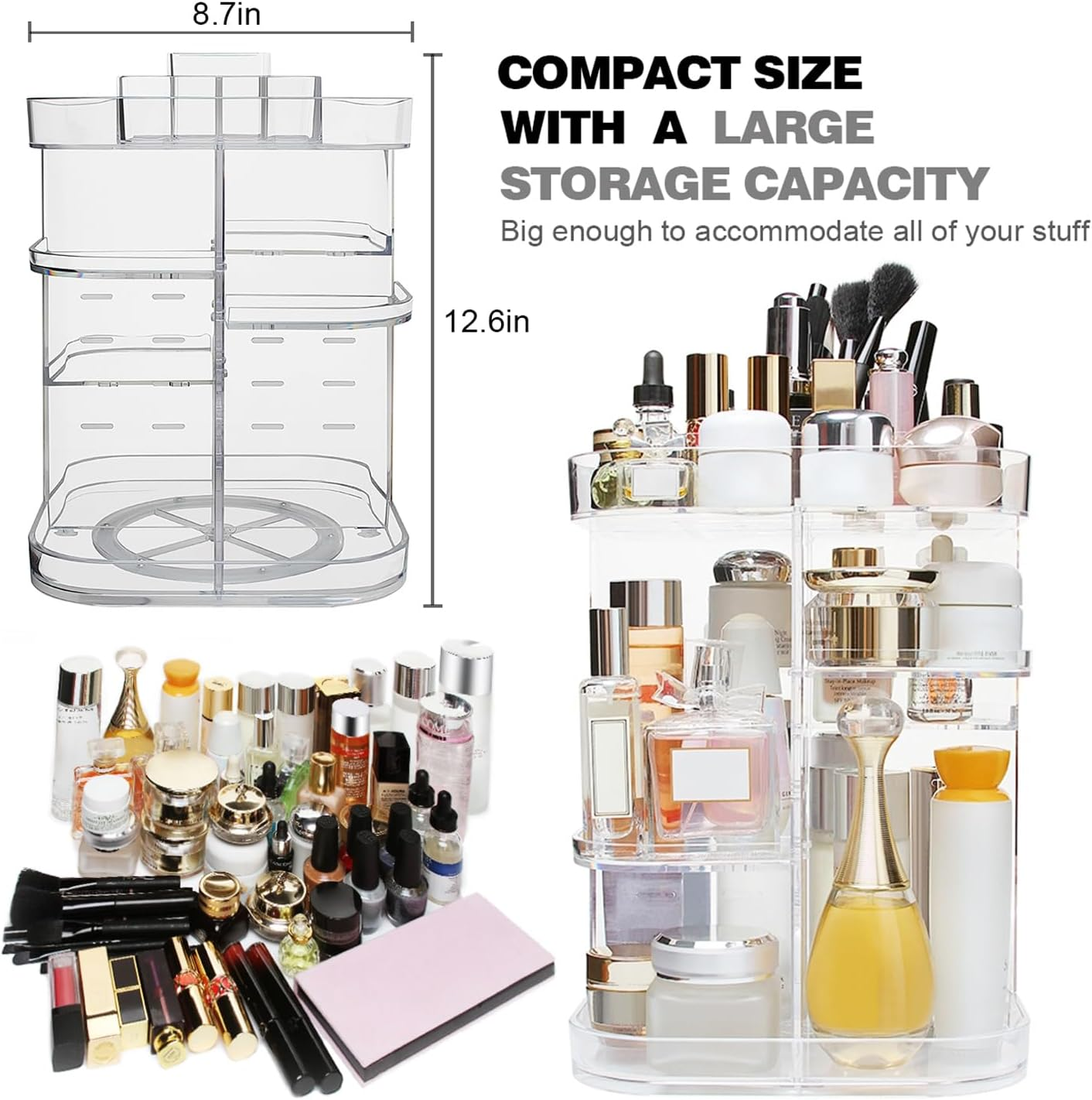 AMEITECH 360-Degree Makeup Organizer, DIY Adjustable Rotating Cosmetic Storage Carousel Spinning Holder Storage Rack with 5 Layers Large Capacity, Best for Countertop, Square image number 1