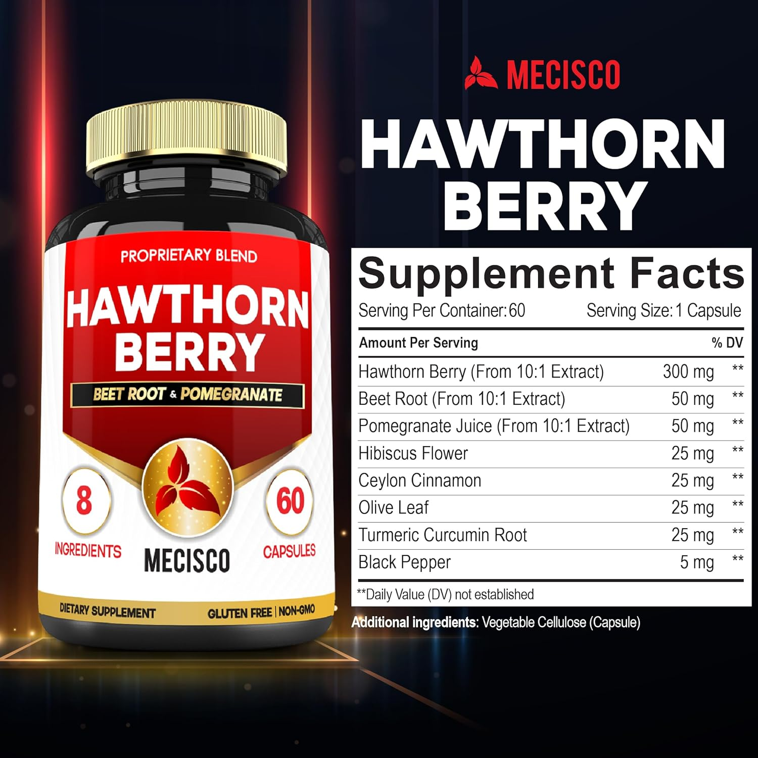 2 Packs Hawthorn Berry Supplements- Beet Root, Pomegranate, Hibiscus Flower, Ceylon Cinnamon, Olive Leaf, Turmeric Curcumin, Black Pepper - Blood Pressure & Immune Supports - 4105 Mg (120 Cap) image number 3
