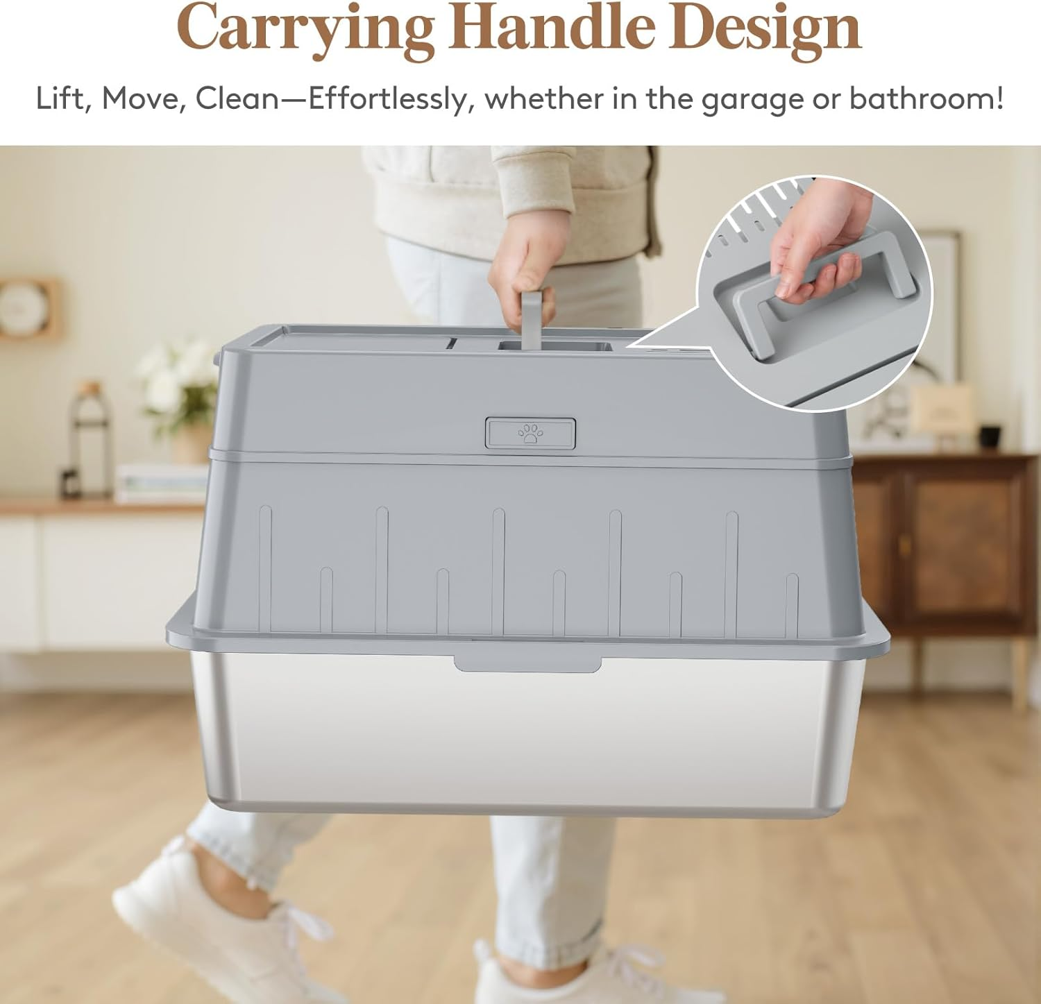 Lifewit Stainless Steel Litter Box with Plastic Lid, Extra Large Enclosed Covered Sifting Cat Litter Box, Front Entry Exit Kitty Metal Litter Box Enclosure with Scoop & Pedal, Gray image number 2