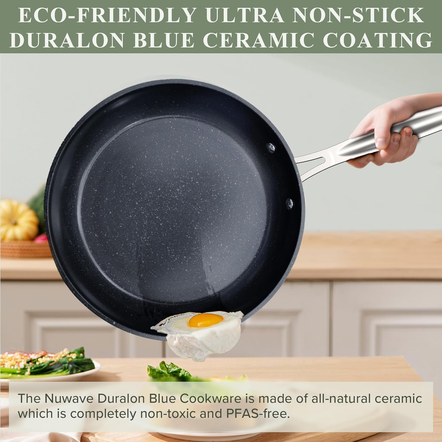 Nuwave Healthy Duralon Blue Ceramic Nonstick Coated Cookware Set, Diamond Infused Scratch-Resistant, PTFE & PFOA Free, Oven Safe, Induction Ready & Evenly Heats, Tempered Glass Lids & Stay-Cool Handle image number 1