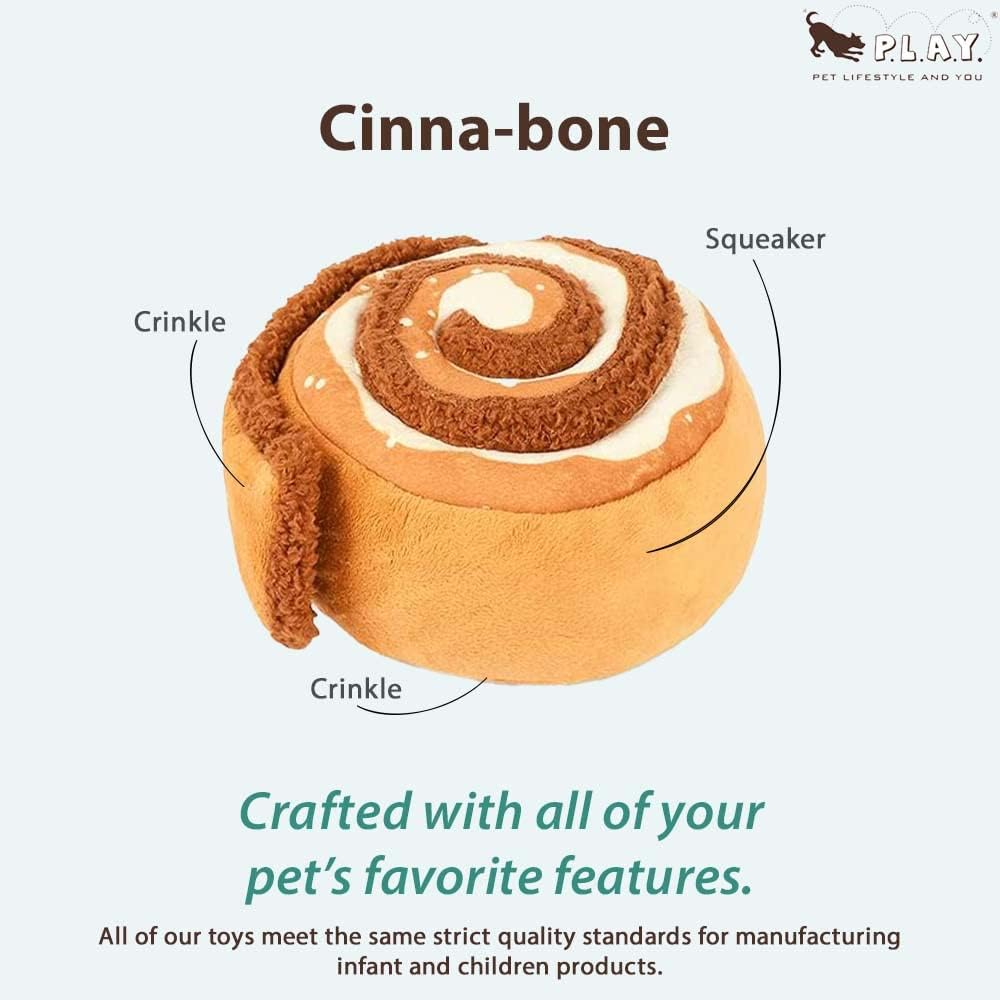 P.L.A.Y. Cute Plush Dog Toys - Coffee Shop Food Themed Durable Squeaker Chew Toy, Great for Puppies & Small, Medium, Large Dog Breeds - Machine Washable, Recycled Materials (Pup Cup Cafe Cinna-Bone) image number 2