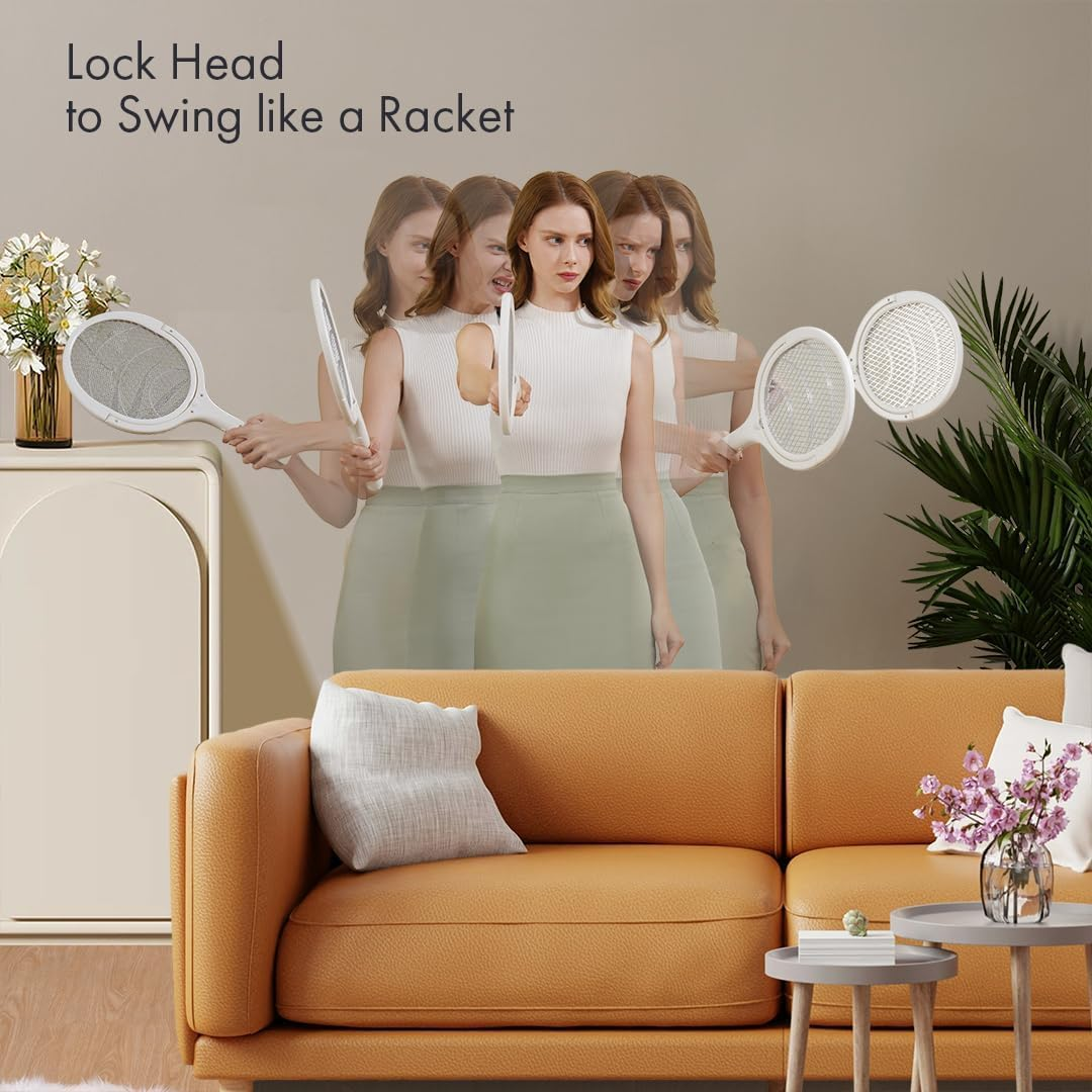 Electric Fly Swatter,3200V Electric Bug Killer with USB Charging 5 Layer Mesh Outdoor Indoor Fly Swatter Electric Zapper for Mosquitoes,Bees,Moths（White） image number 6