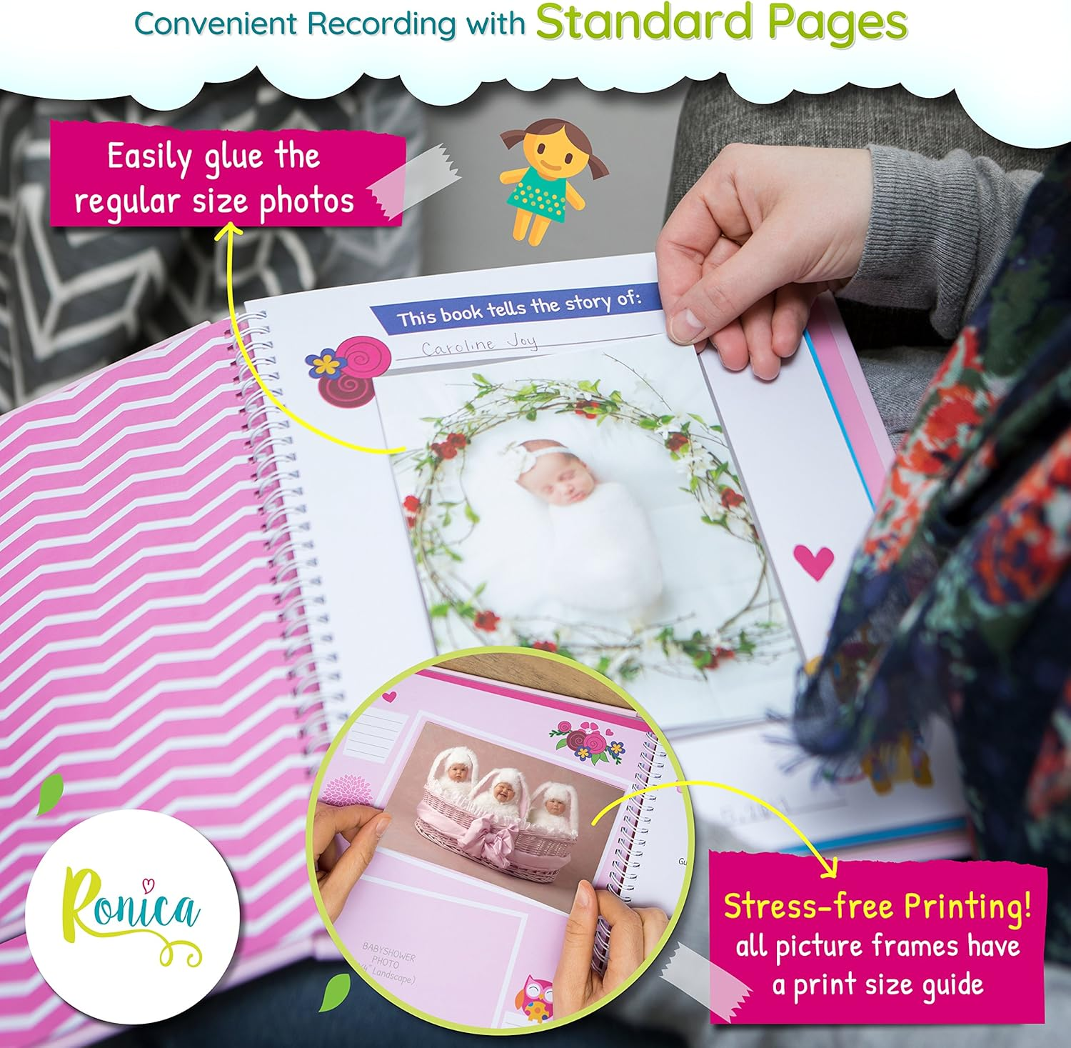 Ronica Baby Girl Gift Set with Baby Memory Book and Monthly Stickers Modern Photo Journal Keepsake Album for Girls First 5 Years Shower Gift Idea for Mom Dad or Grandparents image number 1