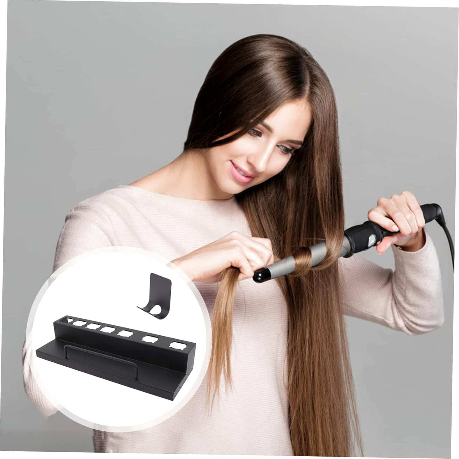 VINTORKY Wall Hanging Hair Curler Rack Black Punch Hair Styling Tool Organizer for Bathroom and Barber Shop with Strong Load Bearing Capacity and Compatibility image number 2