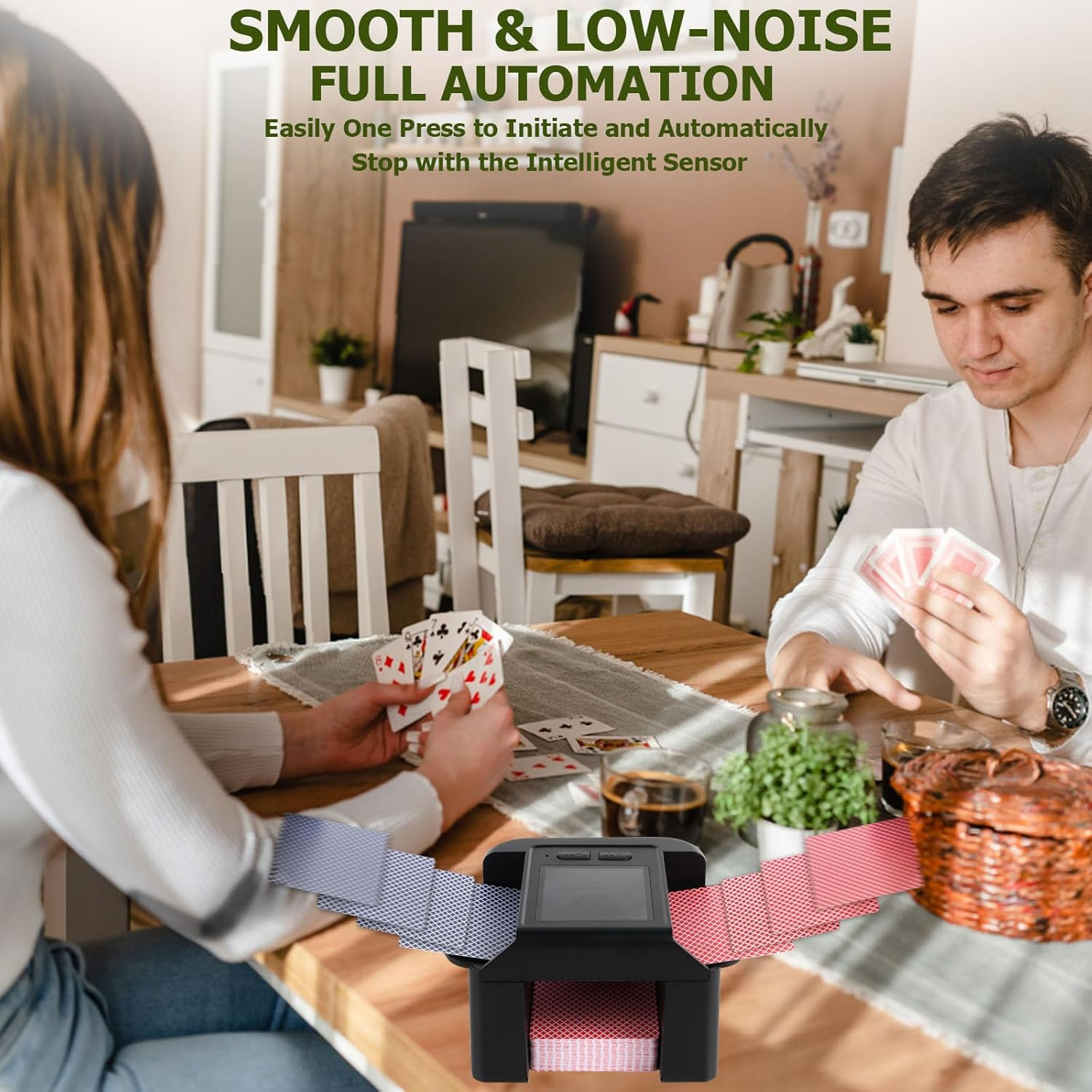 Rechargeable Automatic Card Shuffler for 2 Decks, 2000 Mah Built in Battery USB-C Charge, Low Noise Fast Shuffle, Smart Auto Shuffler for UNO Poker Blackjack Skip-Bo Texas Hold'Em Canasta Skyjo image number 4