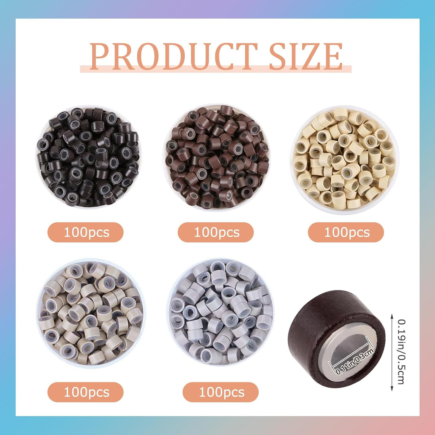 DHWEKU Micro Rings Nano Rings with Silicone Micro Link for Extensions 5 Colours Pack of 500 5.0 X 3.0 X 3.0 Mm image number 5