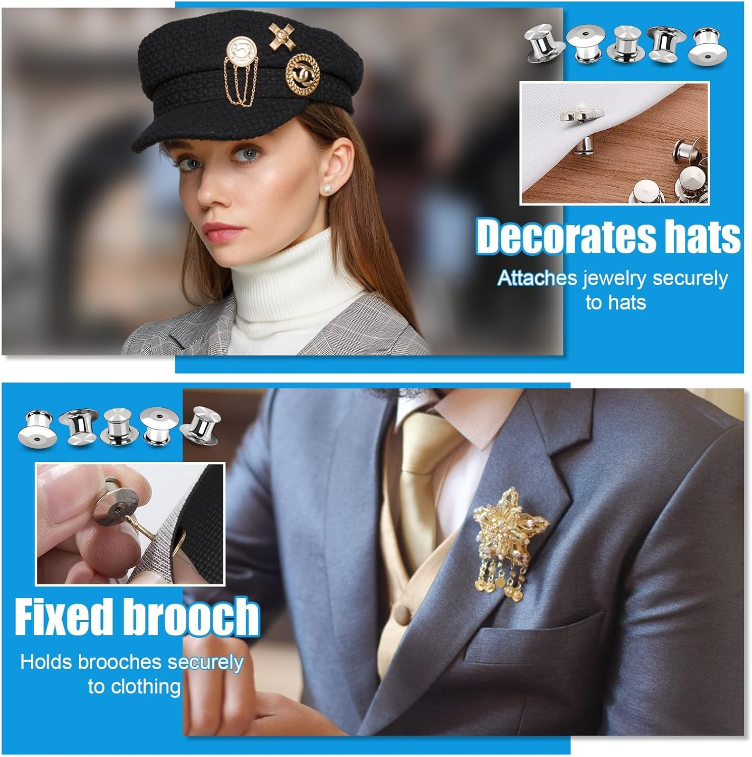 Pin Back, 35 Pcs Backs Locking Pin Keepers Clasp, Metal Locking Pin Backss for Jewlery, Crafts, Lapel Pins (Silver) image number 4