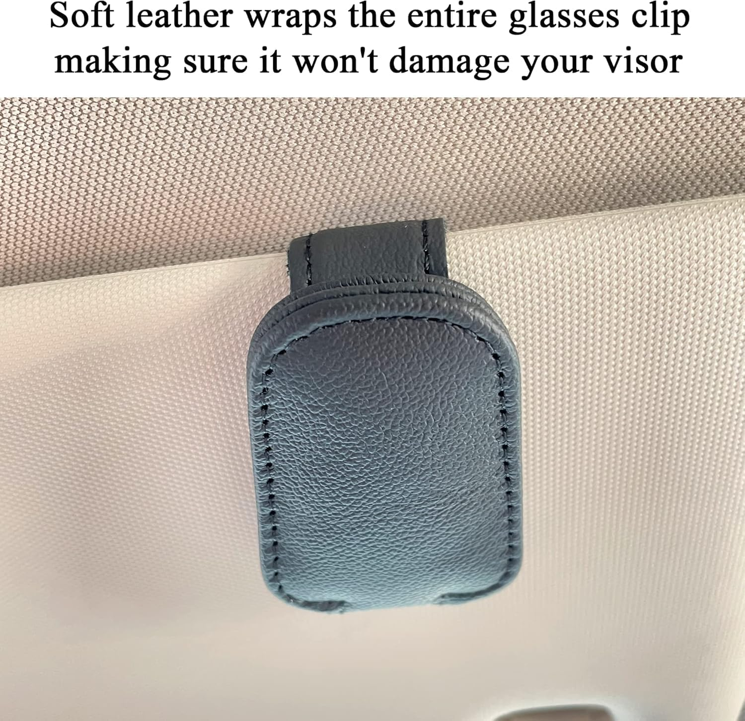 Sunglasses Holders for Car Sun Visor, Leather Eyeglasses Hanger Mounter, Magnetic Glasses Holder and Ticket Card Clip, Auto Interior Accessories Universal for SUV Pickup Truck - Beige image number 4