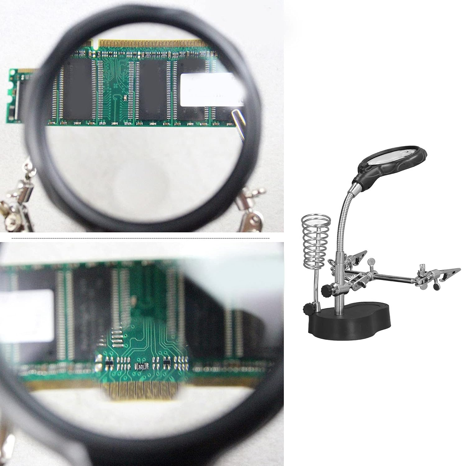 Desk Magnifier, Magnifying Glass with Auxiliary Clip & LED Lamp, 3.5X 12X Dual Magnifier Lamp for Reading/Painting/Sewing, Observe Small Items Miniatures Projects, Adjustable Neck