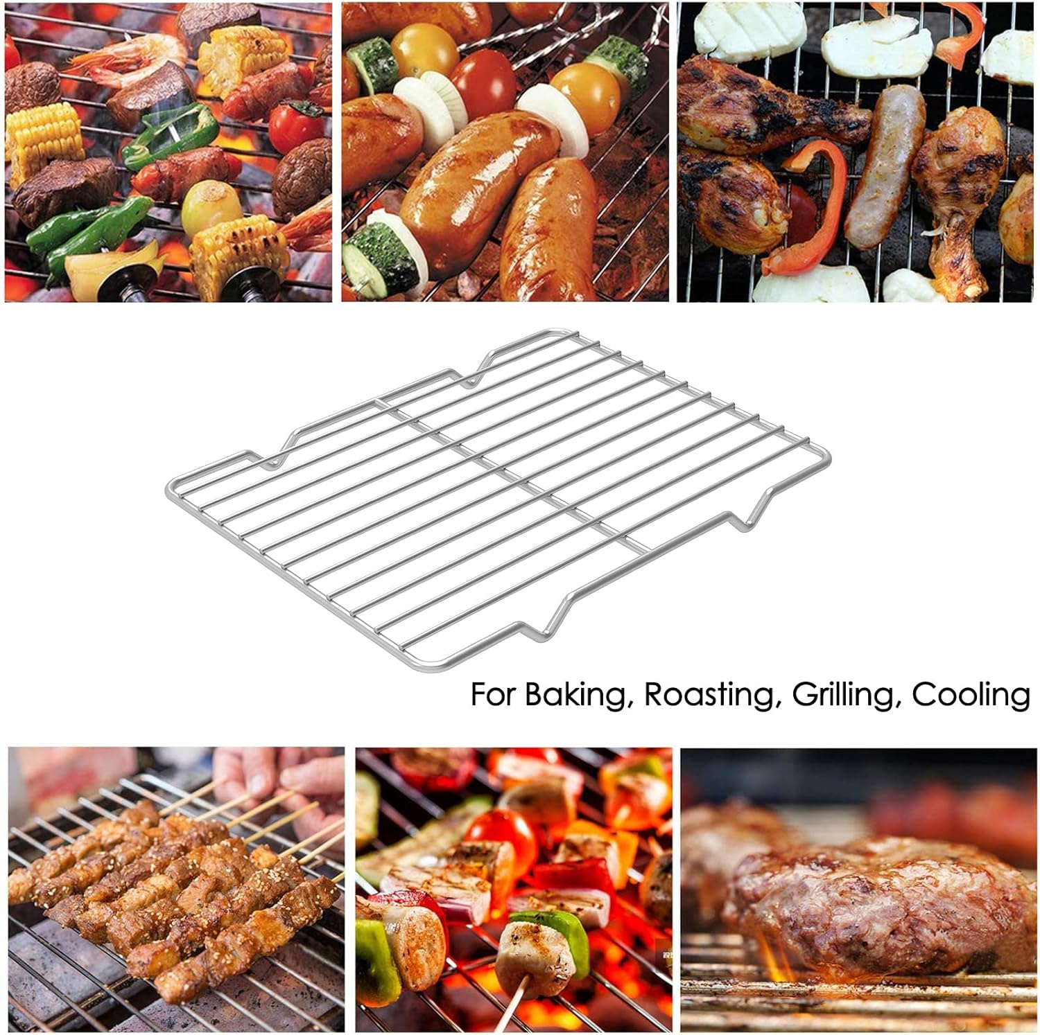 Linkidea Metal Grate Cooling Rack Pack of 2, Stainless Steel Baking Cooling Rack Rectangle 7.8'' X 10.2'', Oven Safe Grid Wire Racks for Roasting Disposable Pan image number 4