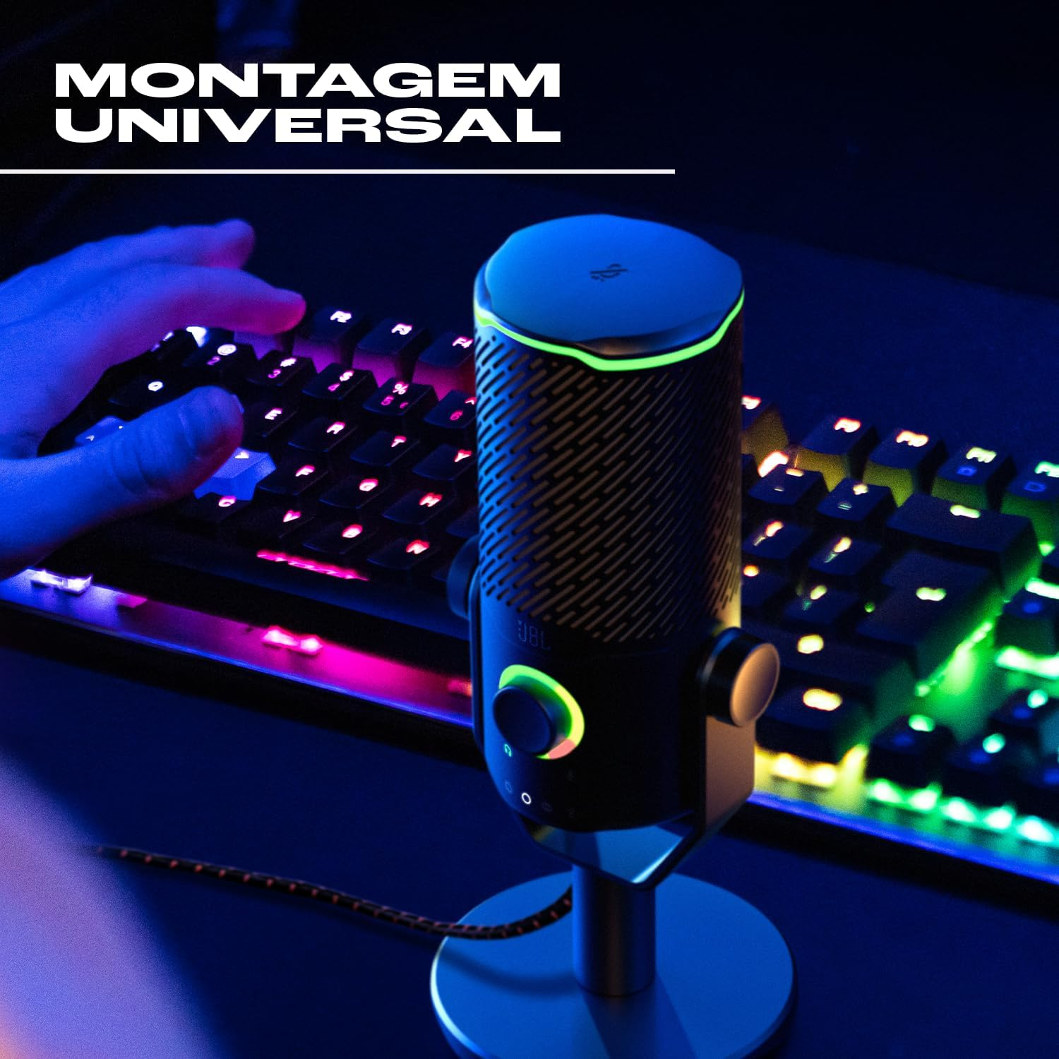 JBL Quantum Stream Studio, Triple Condenser Microphones for Perfect Streaming, Four Selectable Voice Pick-Up Patterns, Tap-To-Mute Button with RGB Ring Indicator, RGB VU Meter, Chrome image number 5