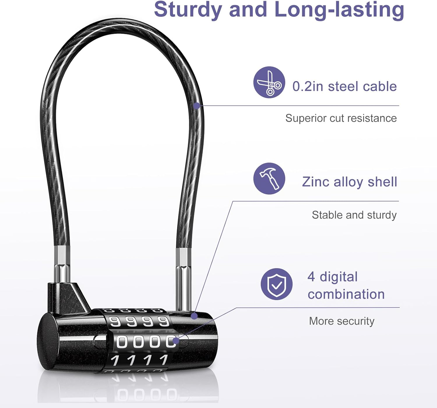 OQIMAX Resettable Padlock with Steel Cable Rope,Long Shackle Padlock Digit Combination Padlock Waterproof Shed Padlock for Travel Bag, Suit Case, Lockers, Gym, Bike Locks or Other image number 6