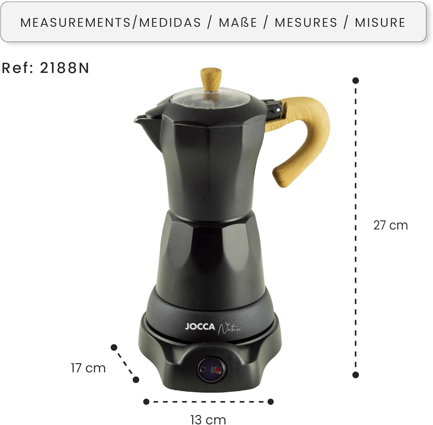 Jocca - Italian Coffee Maker Nature Black Line | 6 Cups | Cordless Jug | Electric Base | 360&ordm; Rotation | Carafe with Cold Handle | Automatic Shut-Off | Keeps the Heat (Black) image number 2