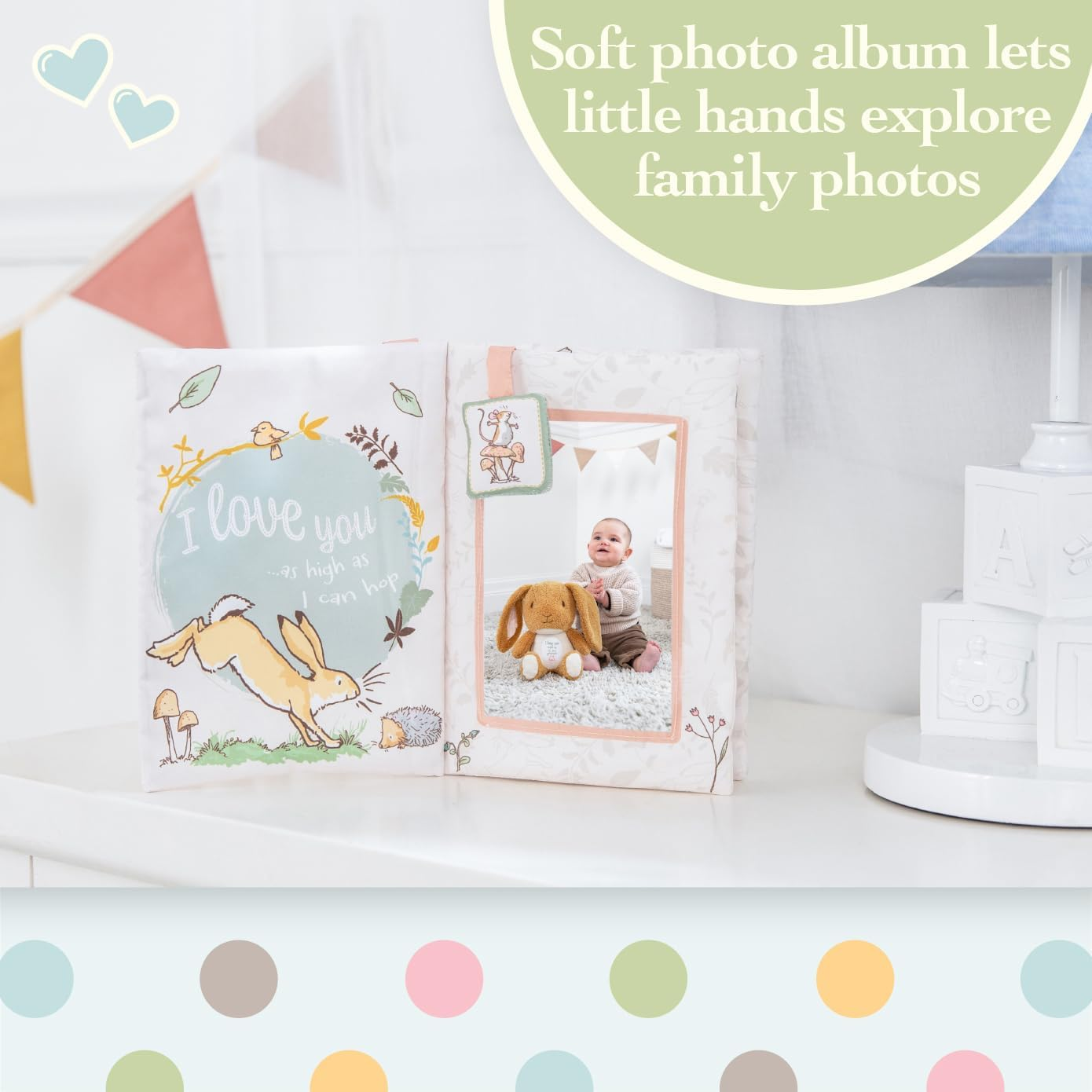 KIDS PREFERRED Guess How Much I Love You My First Baby Soft Photo Memory Album - White, 6.25X9 Inch, Holds Three 4" X 6" Photos with Soft Fabric for Babies image number 4