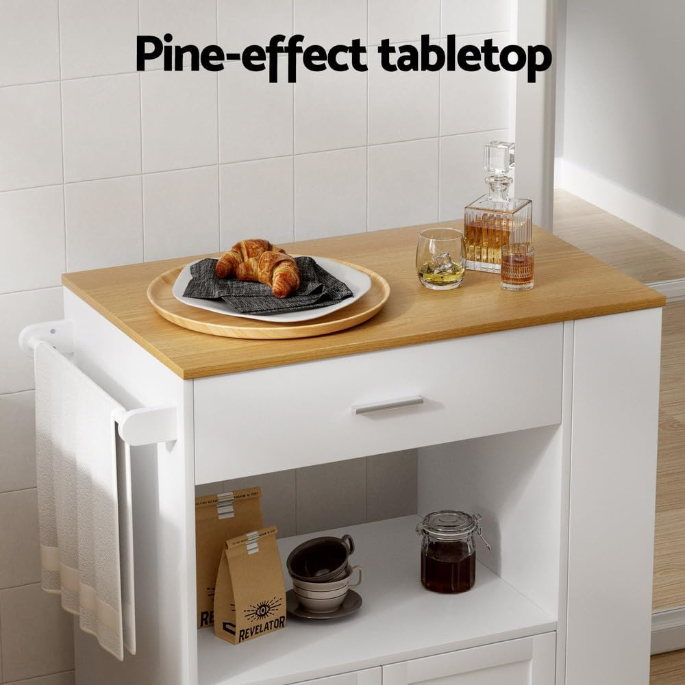 Artiss Kitchen Island Trolley Rolling Serving Cart Storage Cart Shelf Towel Rack image number 4