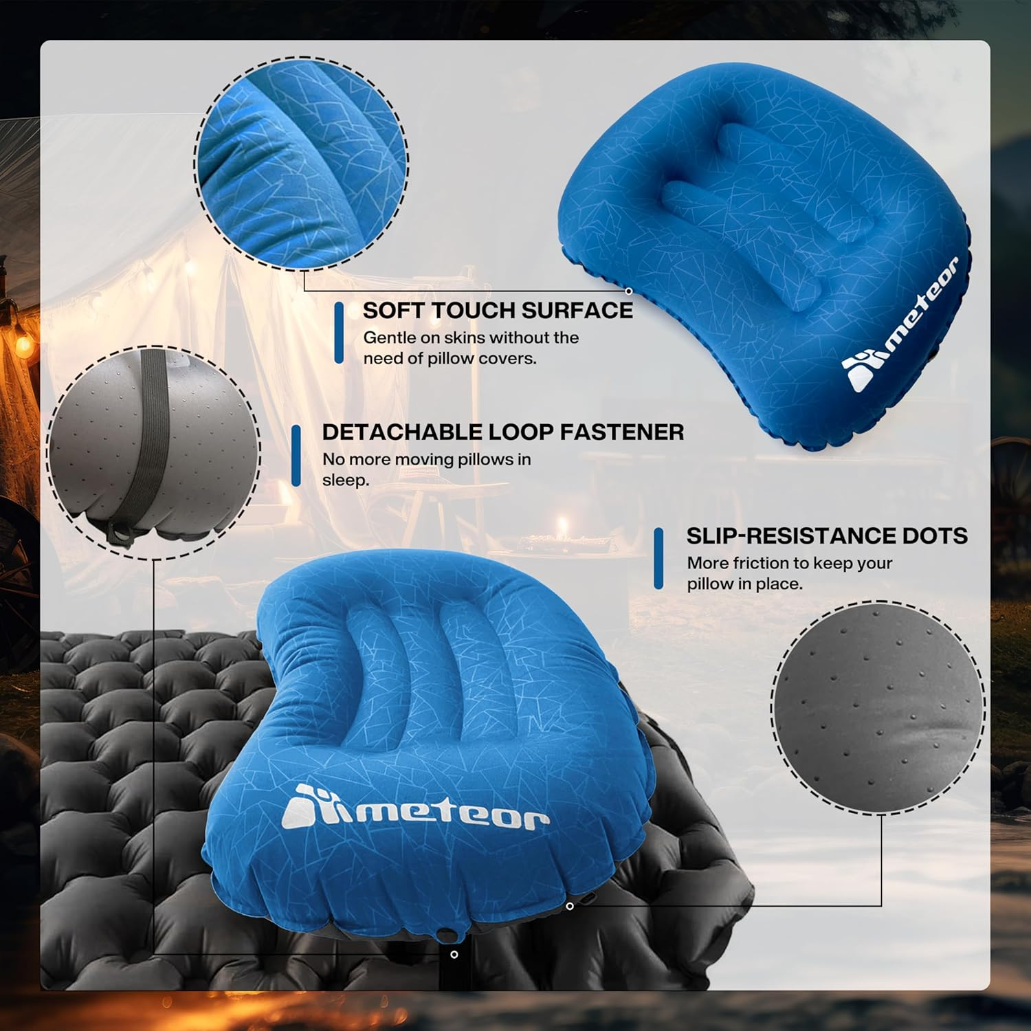 Meteor Camping Pillow, Inflatable Travel Pillow, Ultralight 110G Beach Pillow, Flight Travel Outdoor Camping Lumbar Neck Support - Green image number 6