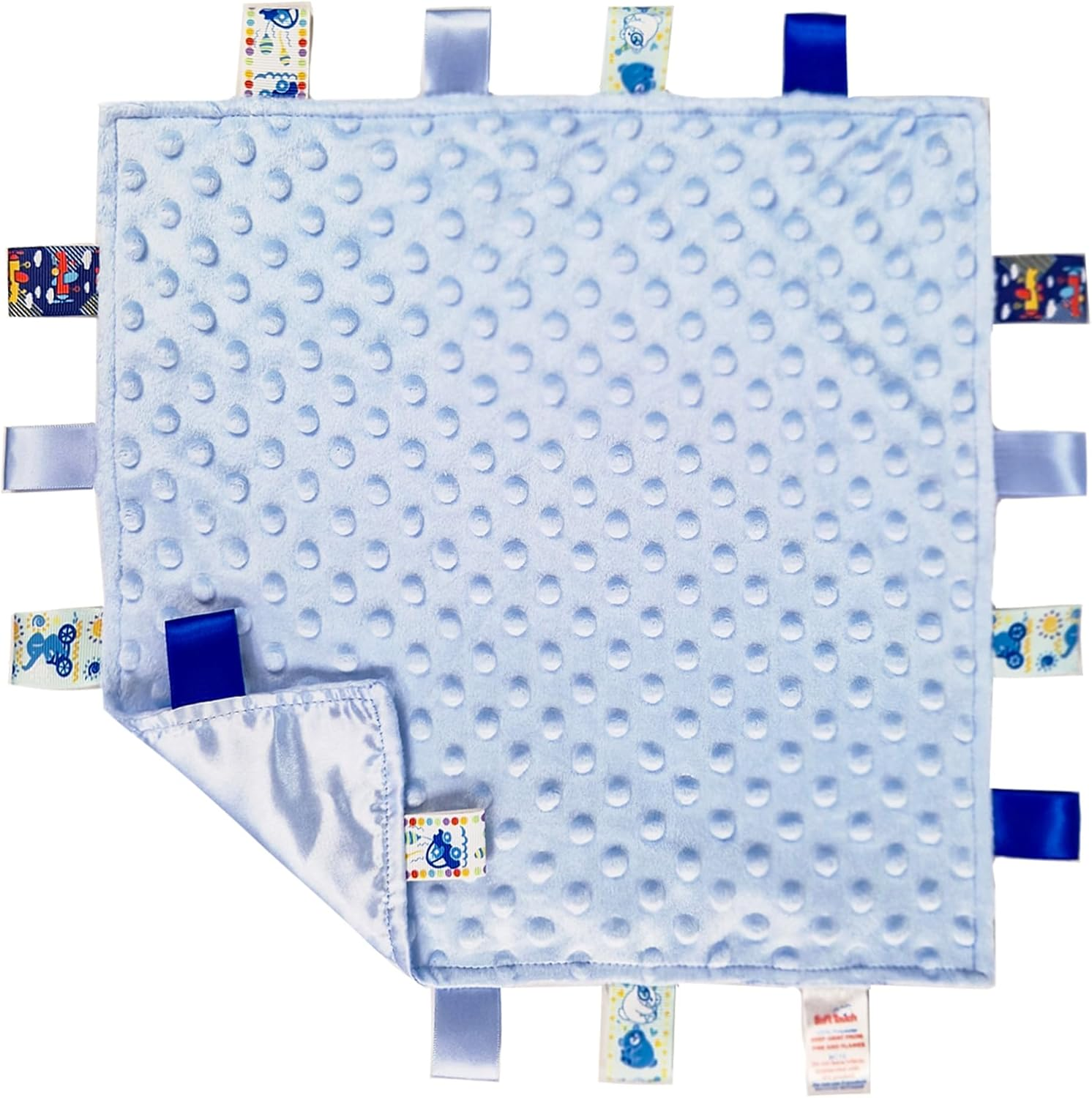 Soft Touch Taggie Dimple Comforter Baby Comfort Blanket with Sensory Tags and Bubble/Heart/Star/Foil Print Pattern (Dimple) (Pink, 35Cm X 35Cm)