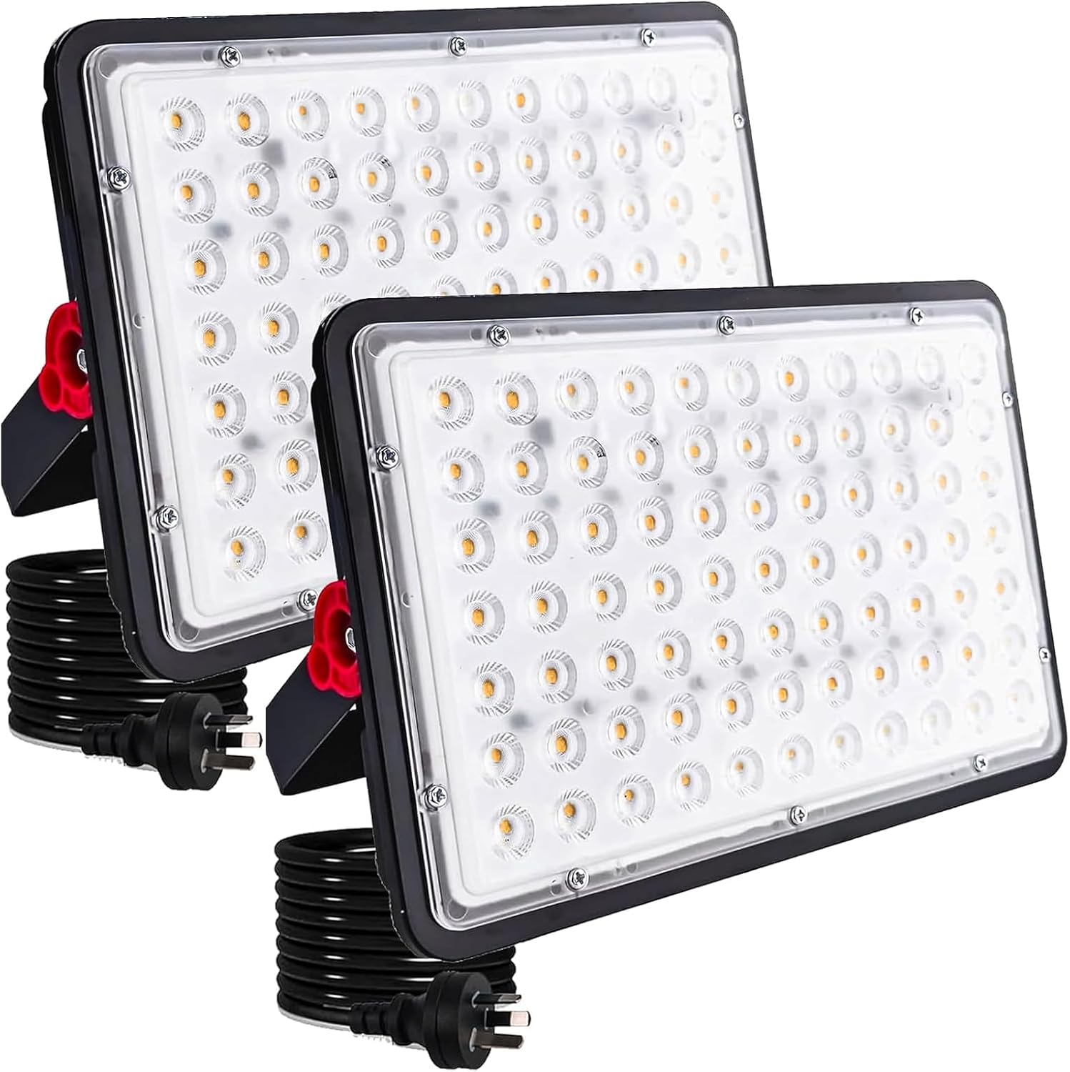 2 Pack 200W LED Flood Light 3000K Warm White, outside Flood Light, Plug in Floodlight, 18000LM Super Bright Outdoor Security Lights, IP66 Waterproof Floodlights for Yard, Garage, Garden, Lawn image number 1