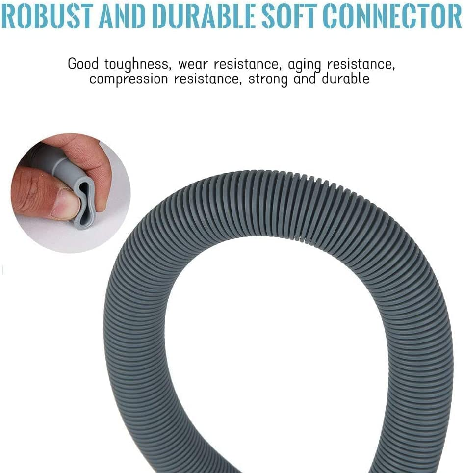 Dishwasher Washing Machine Replacement Hoses, 6.5Ft Washer Drain Hose Extension Kits Flexible Corrugated Drain Hose for Washing Machine with 1 Adapter1 U-Bend Holder 2 Hose Clamps image number 6