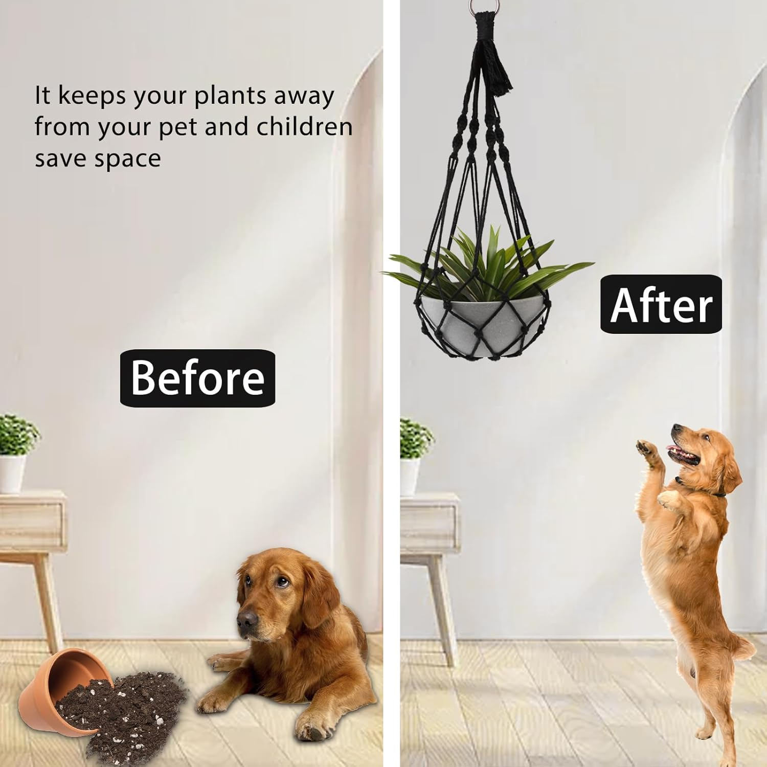 Artilady Black Plant Hanger Macrame Hanging Planter for Indoor Boho Plants Holder with Hooks Hanging Plant Basket Outdoor Window Wall Plants Home Decor - Black Macrame image number 6