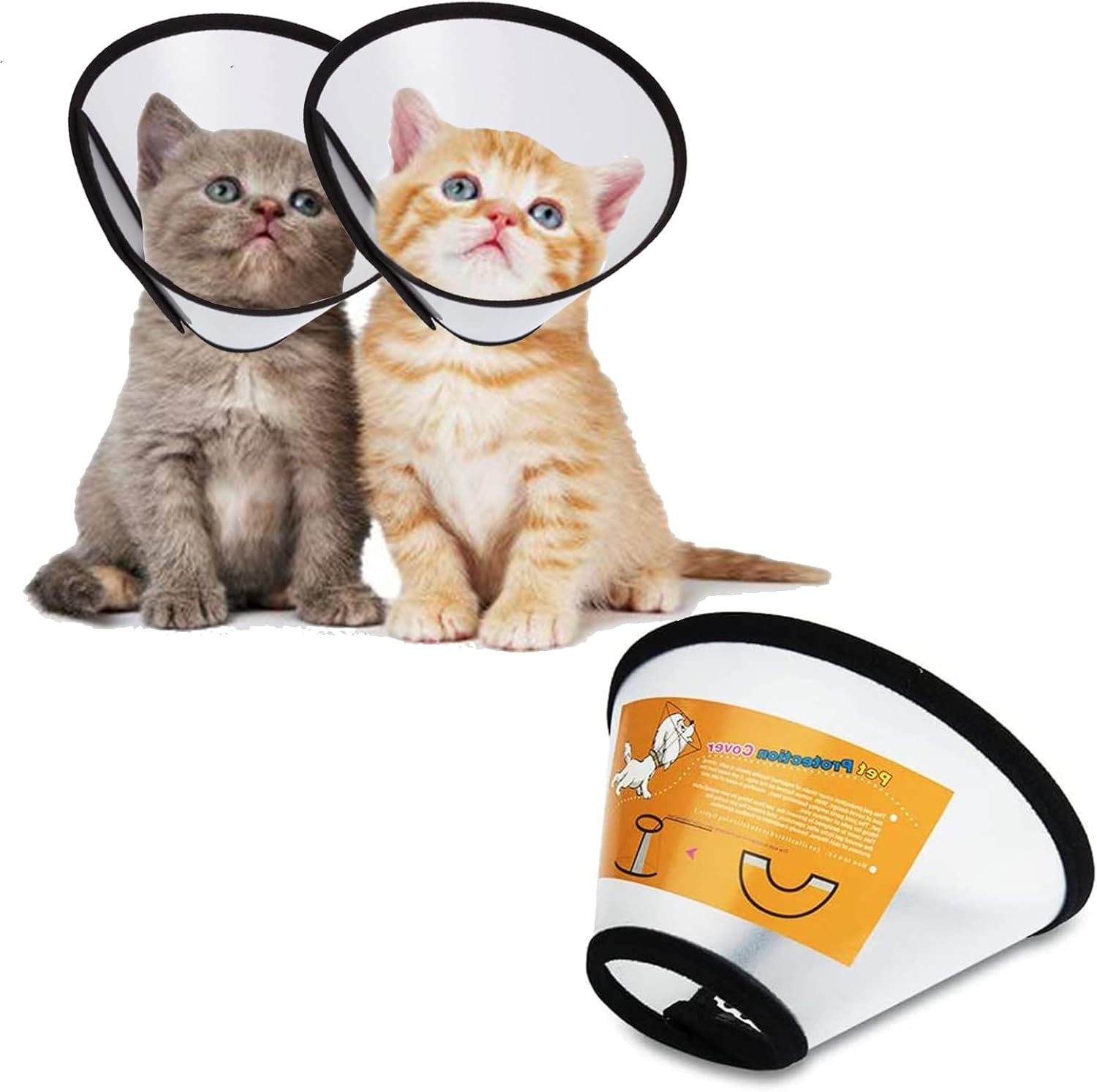 Pack of 2 Cat Collars for Dogs Pets Protective Collar Cone Collars Made of Plastic, Lightweight Elizabethan Collar, Adjustable Cone for Cats Small Dogs image number 2