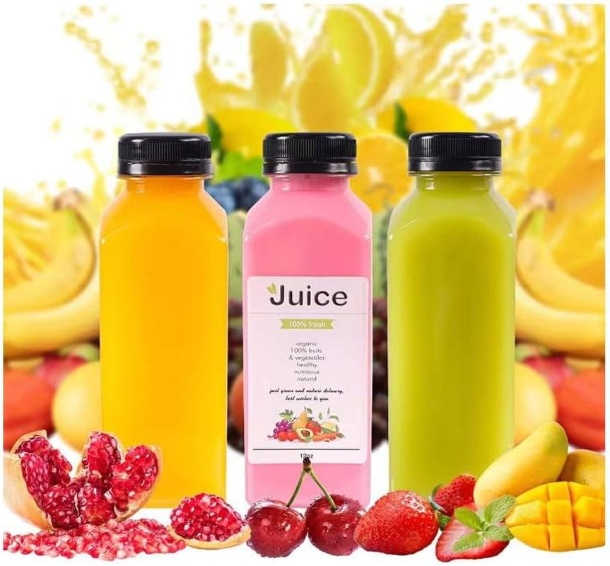 12Pcs Juice Bottles with Caps,350 ML Plastic Clear Reusable Water Bottle, Empty Juice Bottles for Juicing, Smoothie, Drinking and Other Beverages,Each Set Also Comes with a Brush, Funnel and Stickers image number 6