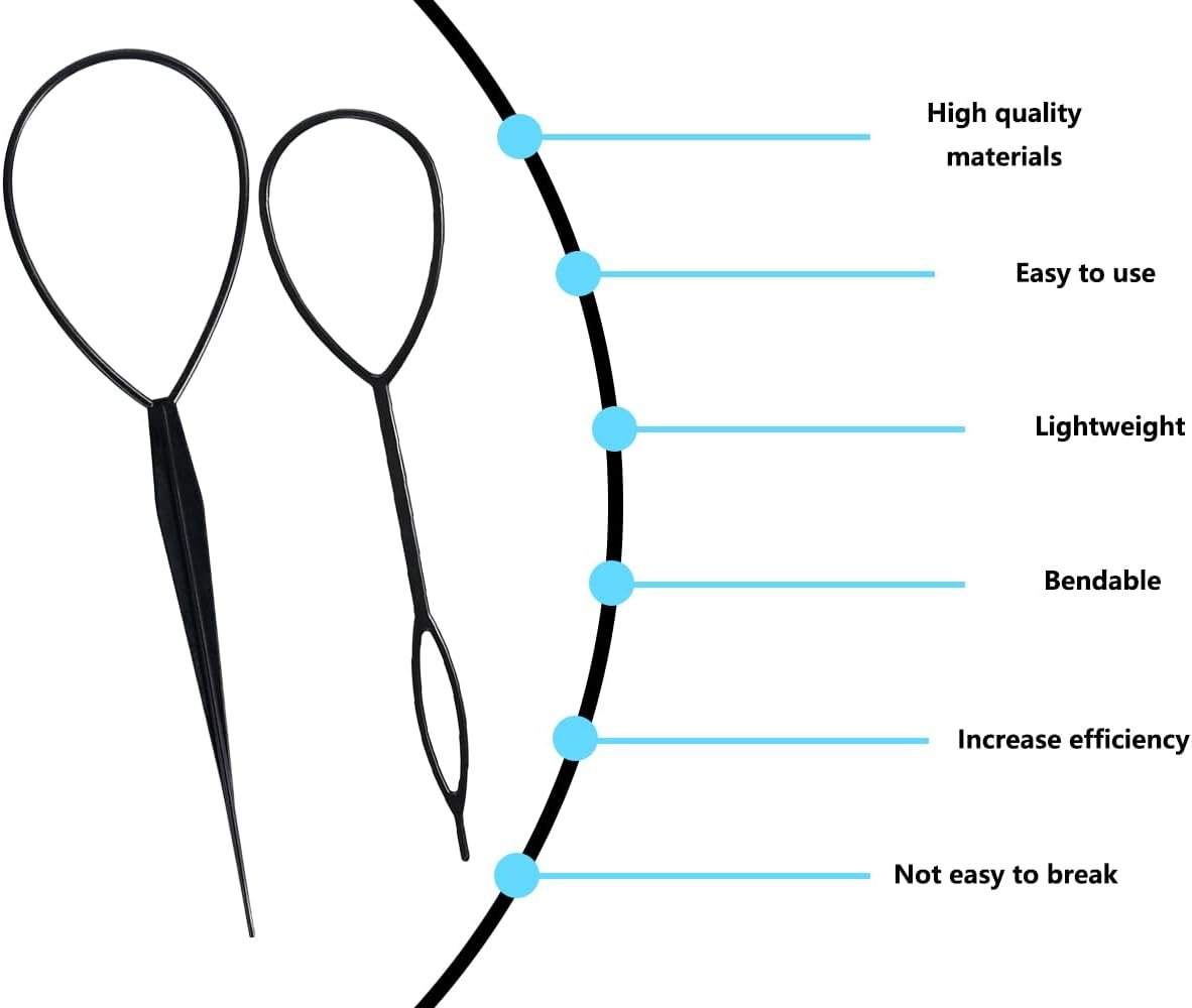 Lhbwhiz Pack of 2 Hair Tail Twister, Hairstyle Aid for Quick Spiral Braiding, Hair Tail Twister, 1 Large 1 Small (Black) image number 2