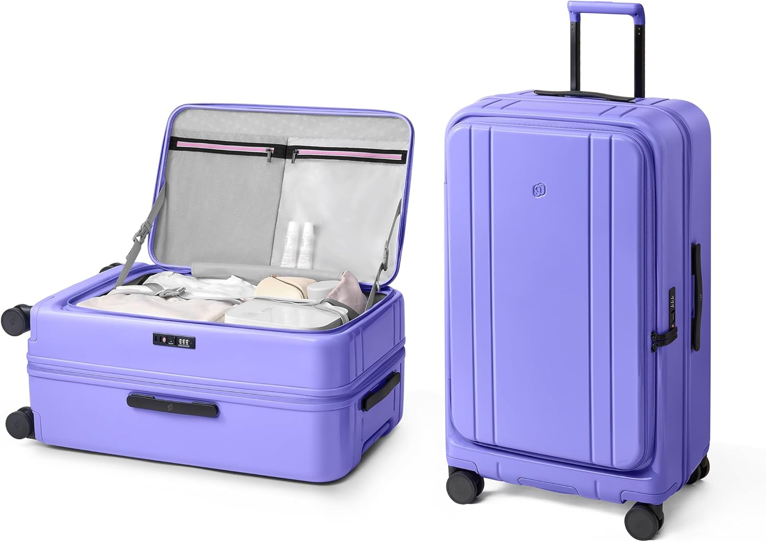 NINETYGO Carry on Luggage 22X14X9 Airline Approved, Flat Top Opening 20 Inch Suitcase, PC Hard Shell, TSA Lock, 360&deg; Spinner Wheels, 03-Purple, Checked 28-Inch
