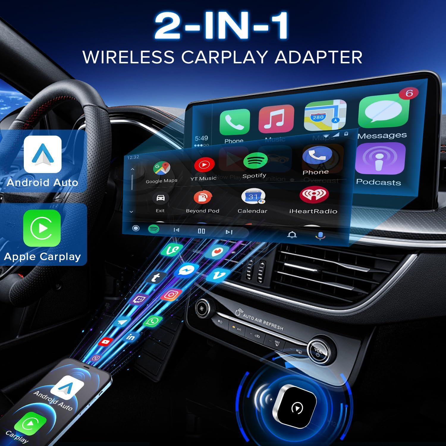 2025 Upgrade Wireless Carplay Adapter & Android Auto Adapter, 2 in 1 Wireless Carplay Box, Retains Original Car Controls, Plug & Play Wireless Dongle for Iphone Ios 10+/ Android 11+/ Cars 2017+(Grey) image number 3