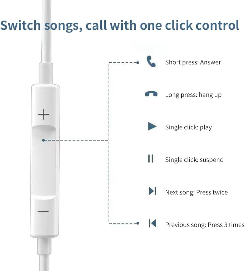 Headphones with USB-C Plug, Wired Ear Buds with Built-In Remote to Control Music, Phone Calls, and Volume image number 4