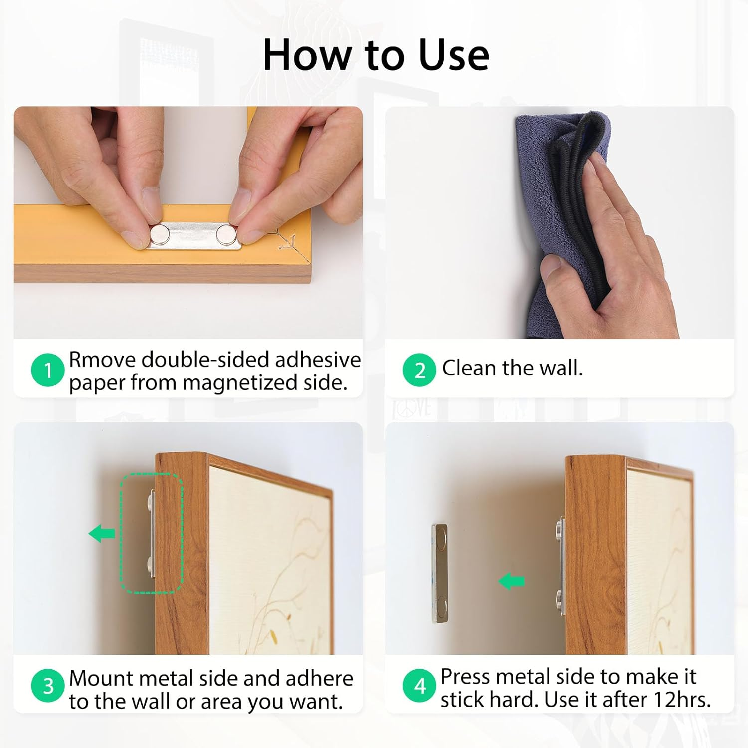 Ninyoon Magnetic Picture Hanger for Wall, Magnetic Picture Frame Poster Hanging System, Strong Wall Magnets Anti-Slip Design 1.7X0.5 Inch (6 Pack) image number 4